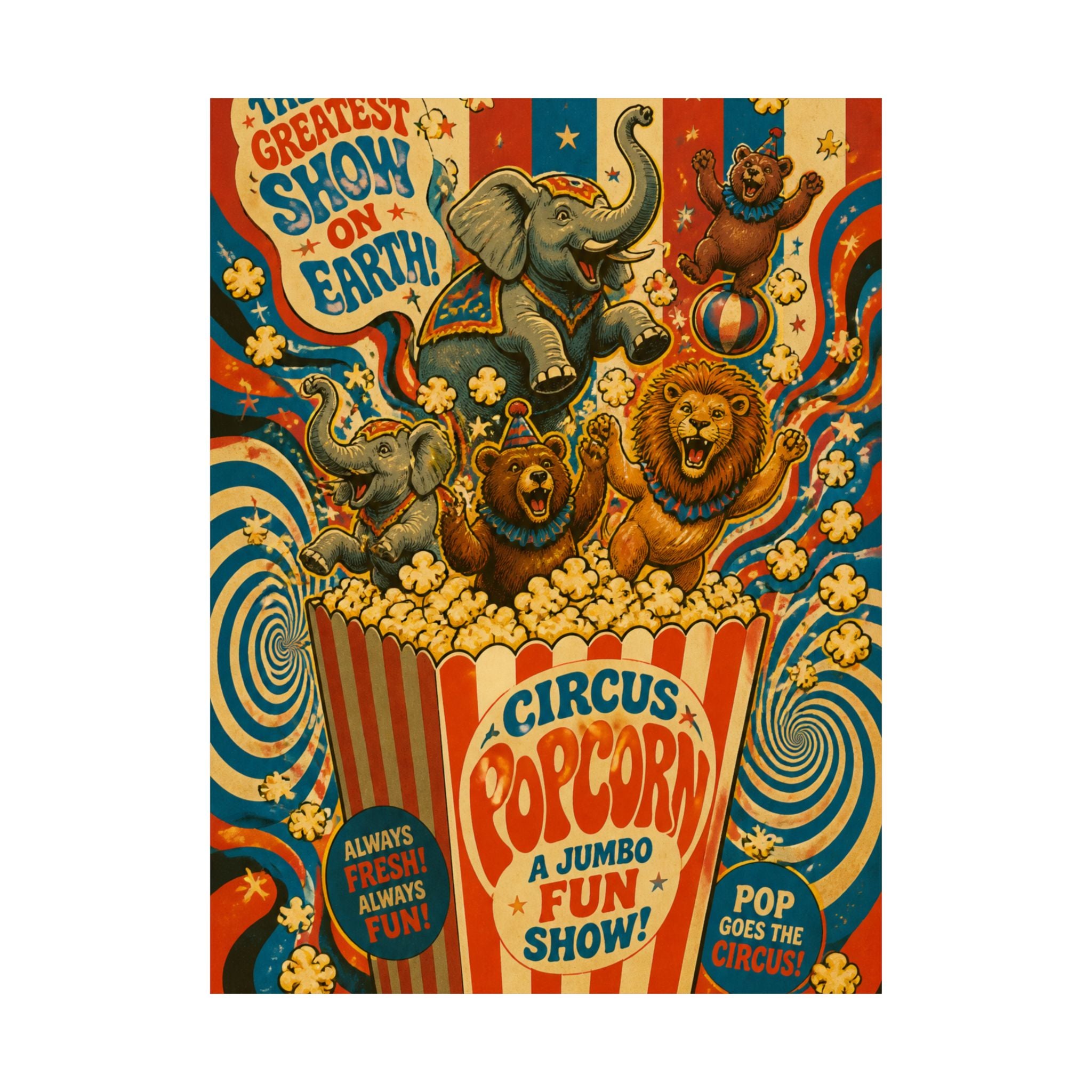 Popcorn Box Animals Wall Art Poster 24×36 Psychedelic Dining Room Decor Maximalist Print
