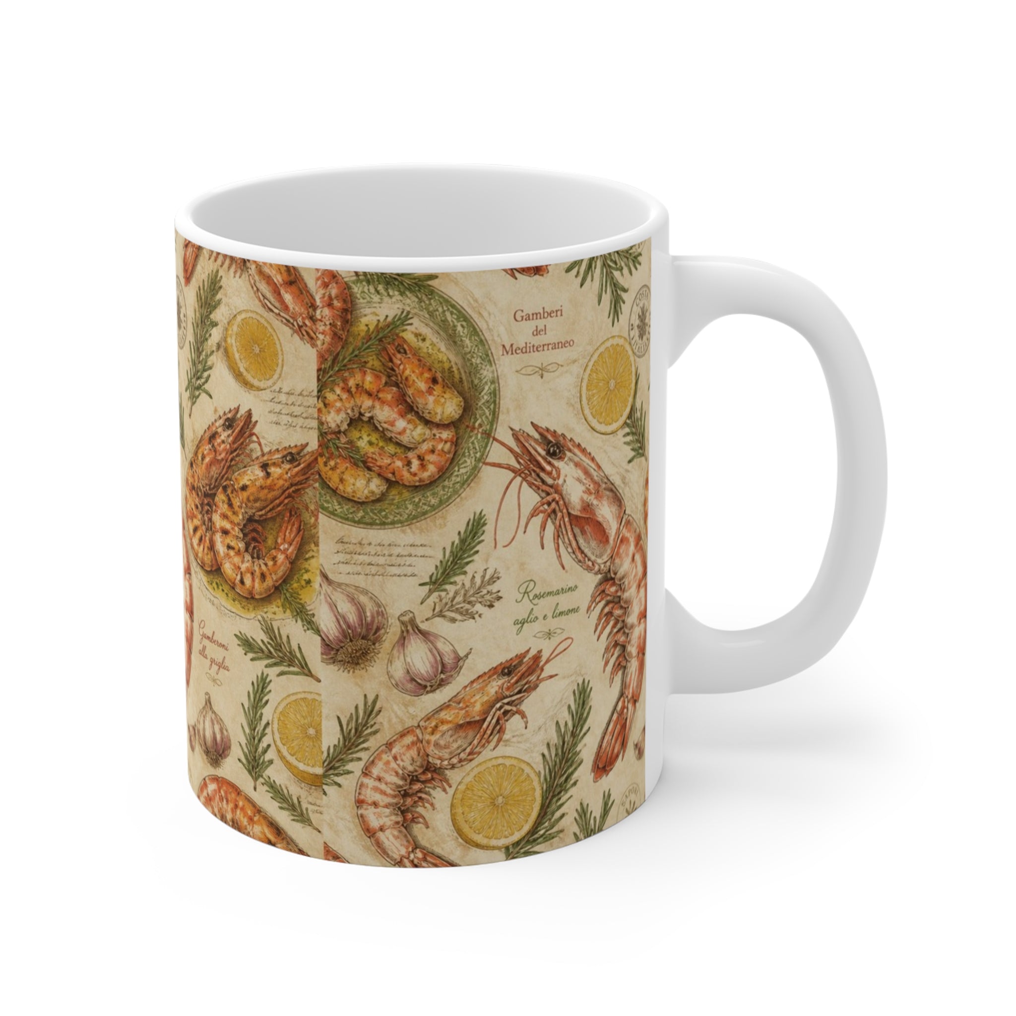 Mediterranean Shrimp 11oz Ceramic Mug Mediterranean Kitchen Botanical Design Italian Cottagecore Gift