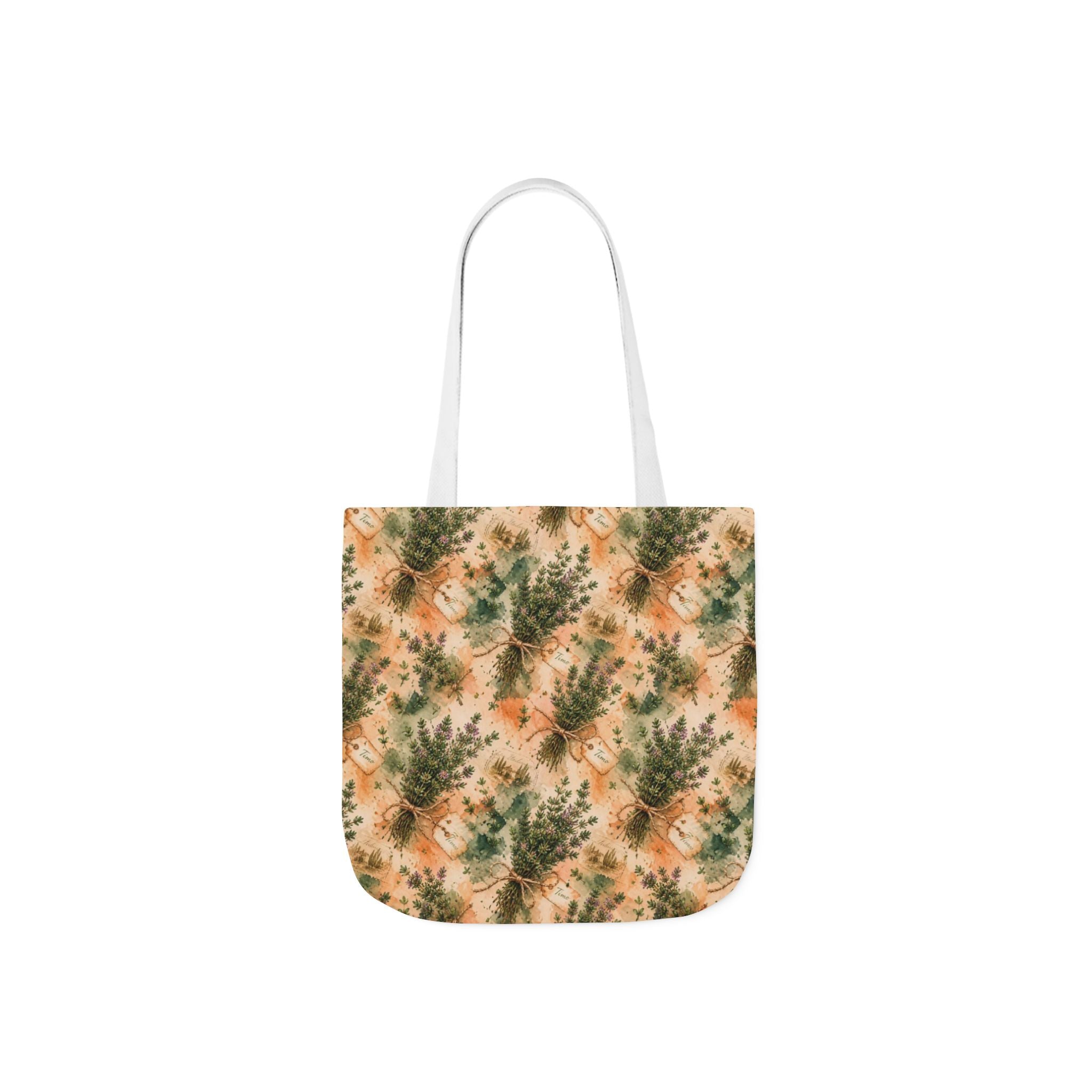Thyme Bundles Canvas Tote Bag Mediterranean Kitchen Watercolor Splash Design Italian Cottagecore Gift