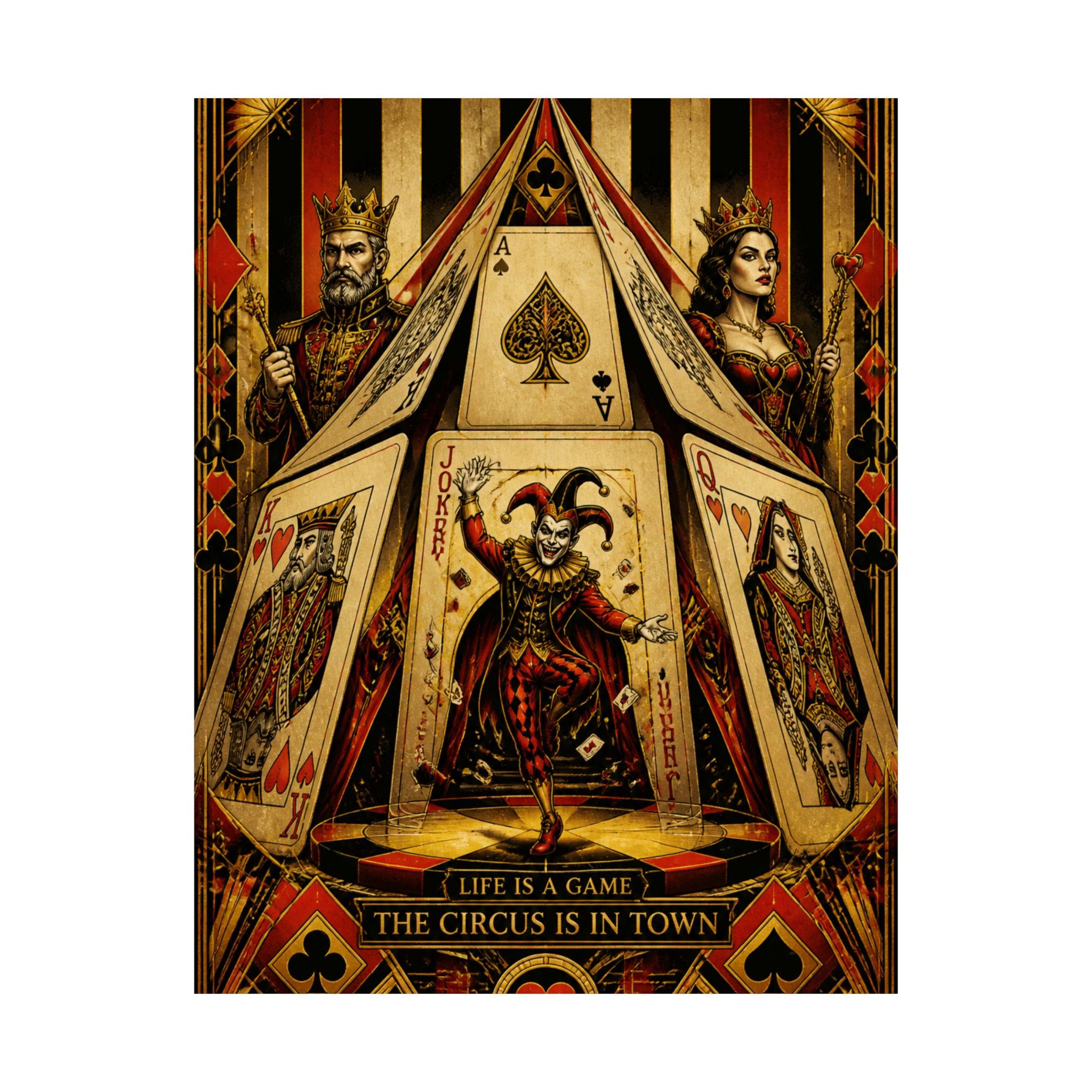 Playing Cards Tent Wall Art Poster 24×36 Art Deco Bar Area Decor Maximalist Print