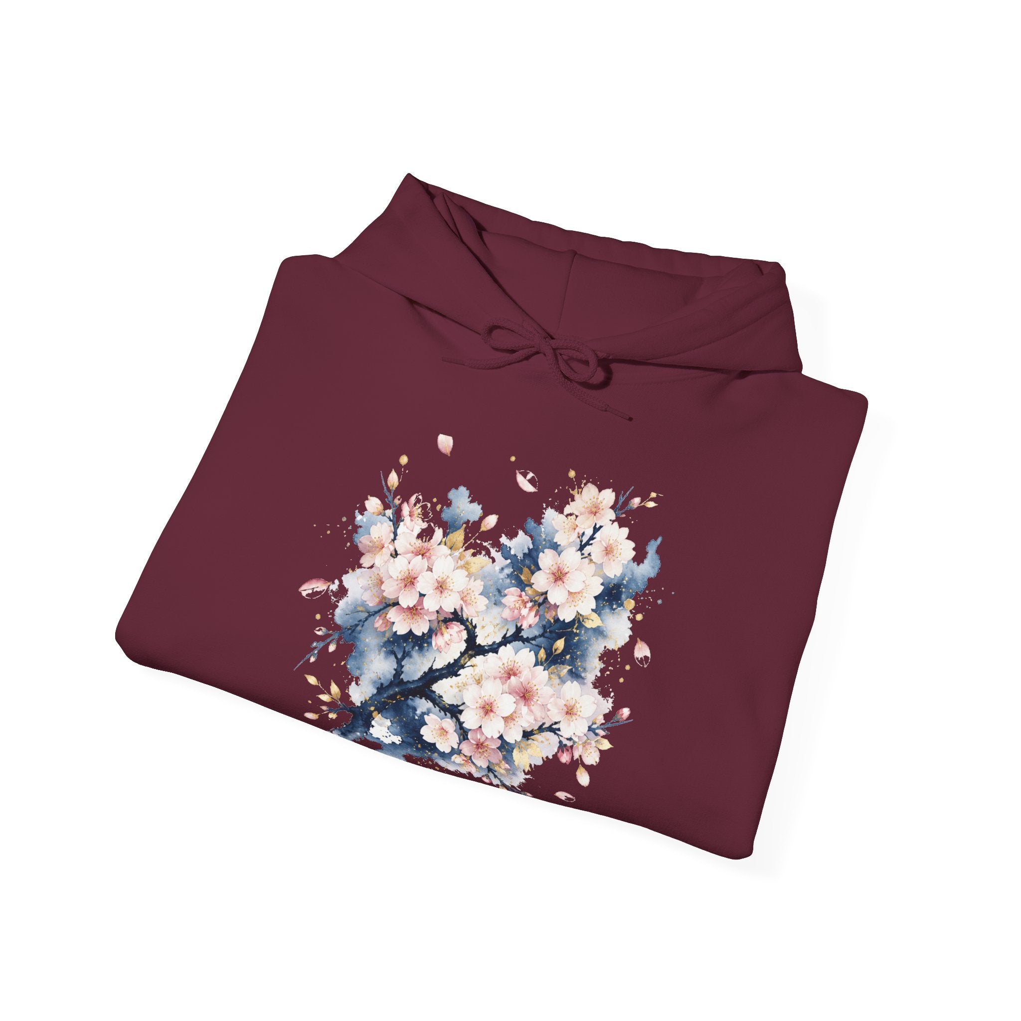 Matching Couple Sweatshirt - Cherry Blossom & Maple Leaf Matching Couple Hooded Sweatshirt Watercolor Art His Hers Engagement Gift - Design A