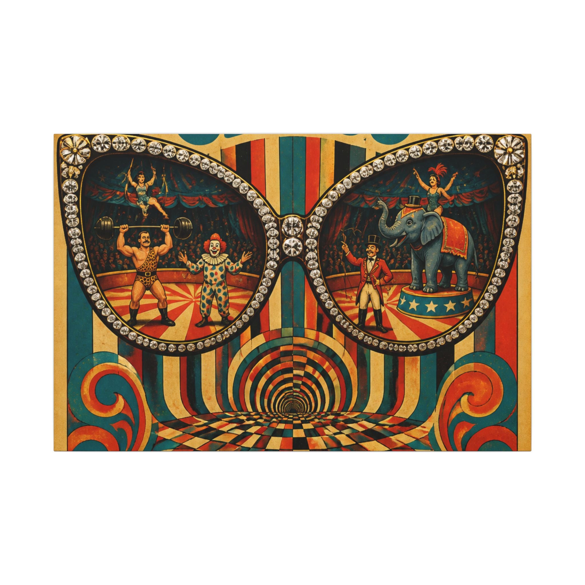 Sunglasses Circus Ring Wall Art Canvas 16×20 Psychedelic Cafe Decor Maximalist Print