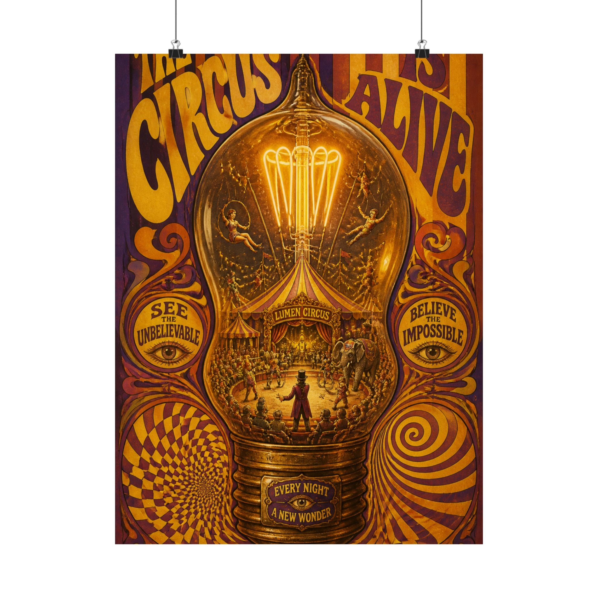 Light Bulb Circus Wall Art Poster 24×36 Psychedelic Dining Room Decor Maximalist Print