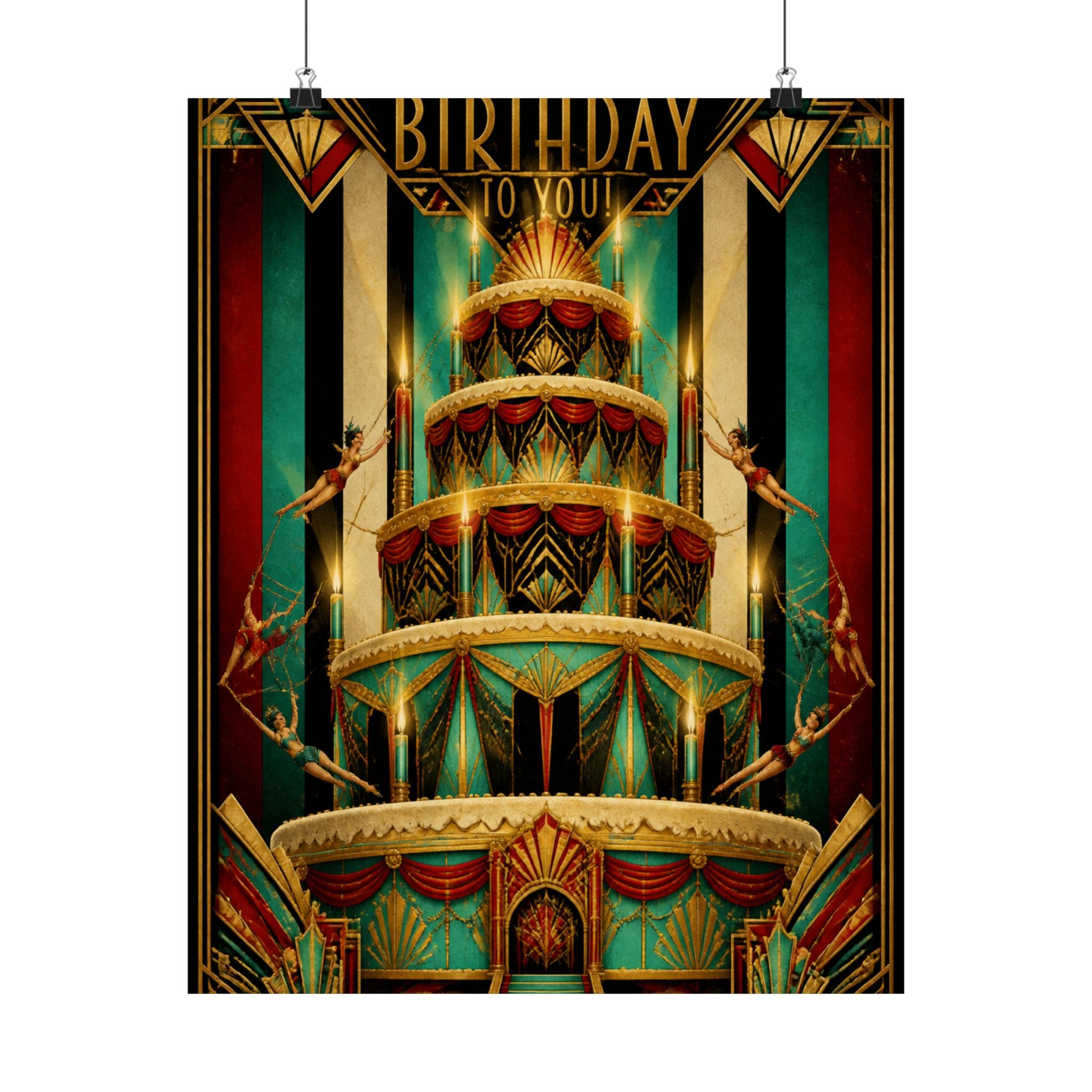 Birthday Cake Trapeze Wall Art Poster 24×36 Art Deco Bar Area Decor Maximalist Print