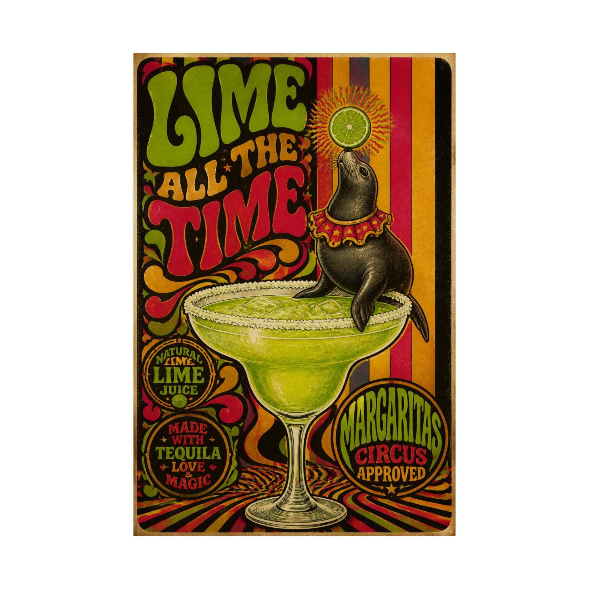 Margarita Balancing Seal Wall Art Poster 24×36 Psychedelic Dining Room Decor Maximalist Print