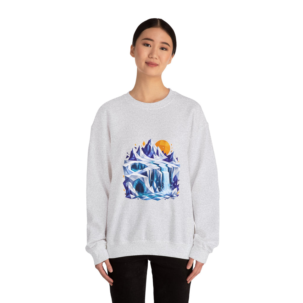 Matching Couple Sweatshirt - Volcano & Glacier Matching Couple Crewneck Sweatshirt Geometric Art His Hers Couple Gift - Design B