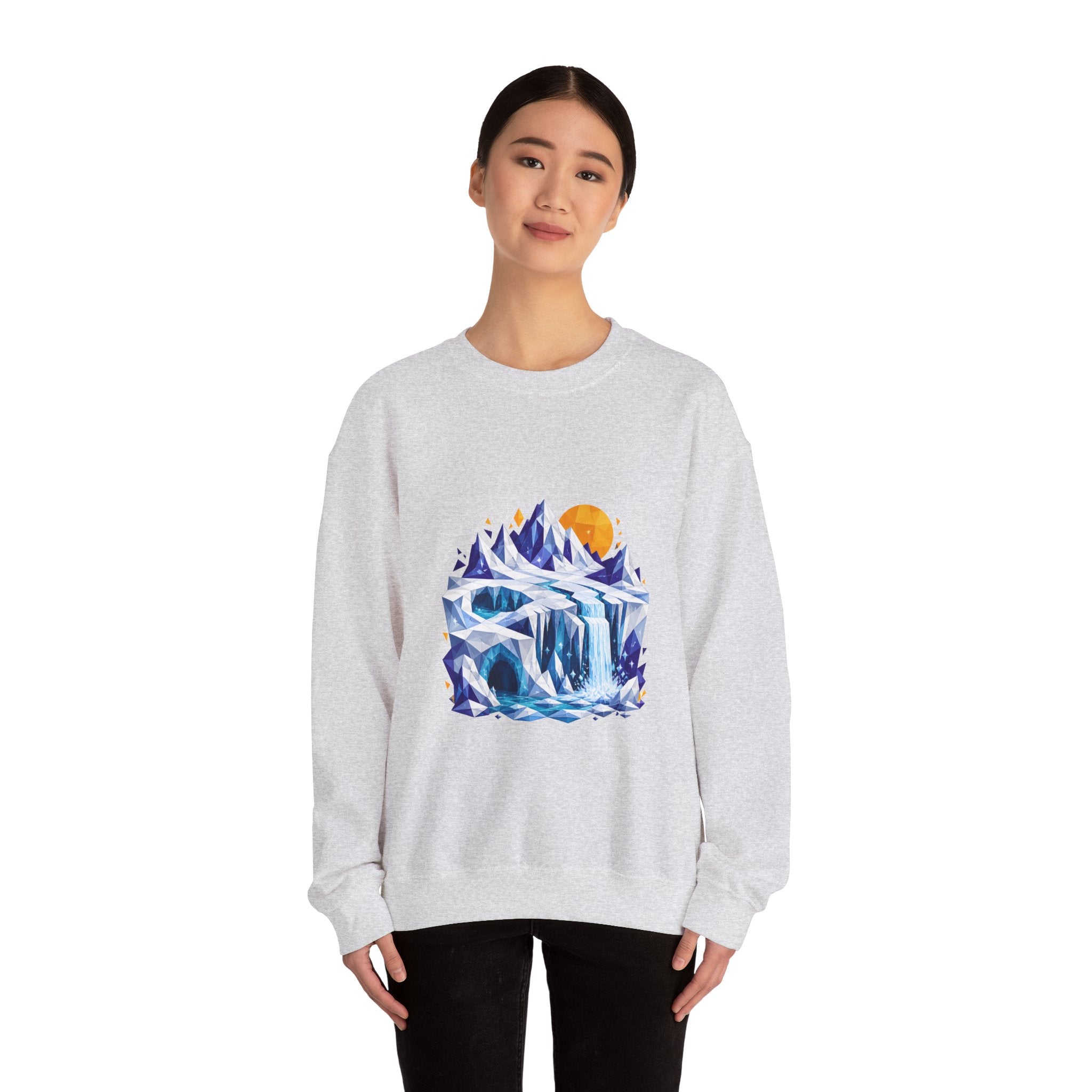 Matching Couple Sweatshirt - Volcano & Glacier Matching Couple Crewneck Sweatshirt Geometric Art His Hers Couple Gift - Design B