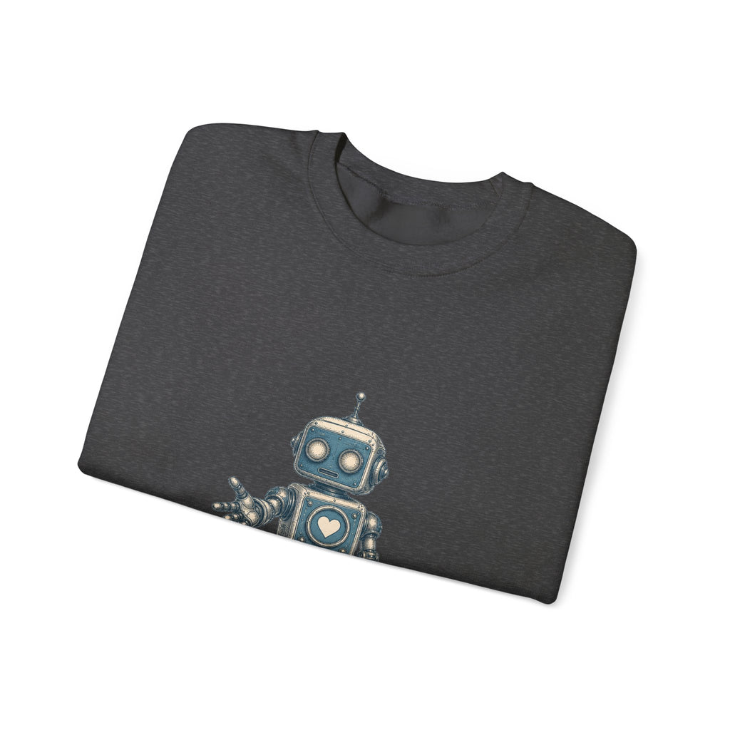 Matching Couple Sweatshirt - Robot & Heart Matching Couple Premium Fleece Sweatshirt Vintage Art His Hers Honeymoon Gift - Design A