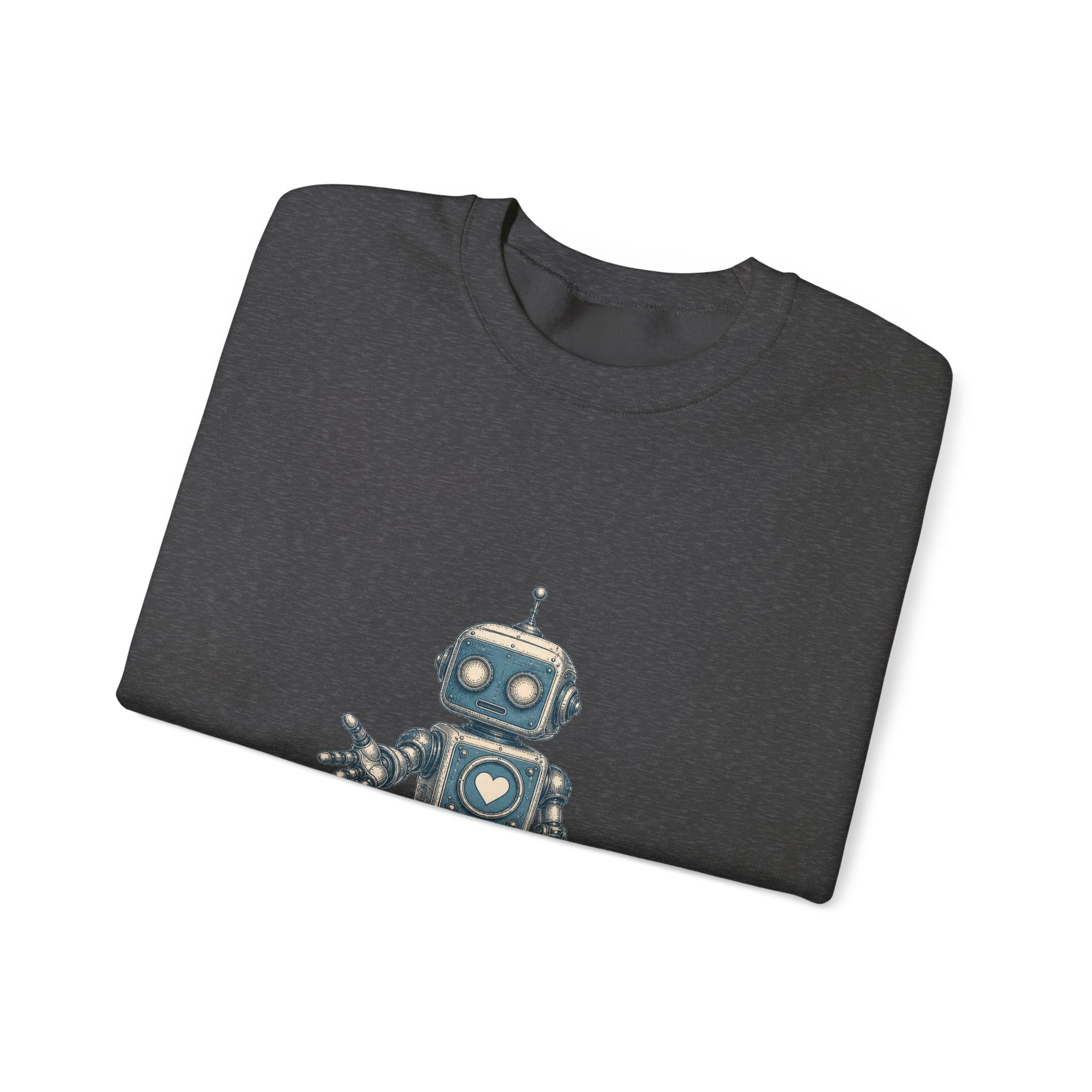 Matching Couple Sweatshirt - Robot & Heart Matching Couple Premium Fleece Sweatshirt Vintage Art His Hers Honeymoon Gift - Design A