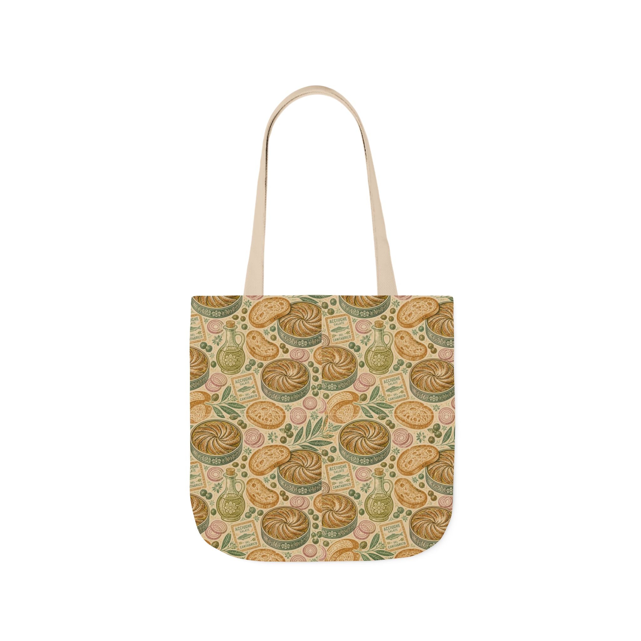 Anchovies & Capers Canvas Tote Bag Mediterranean Kitchen Linocut Design Italian Cottagecore Gift