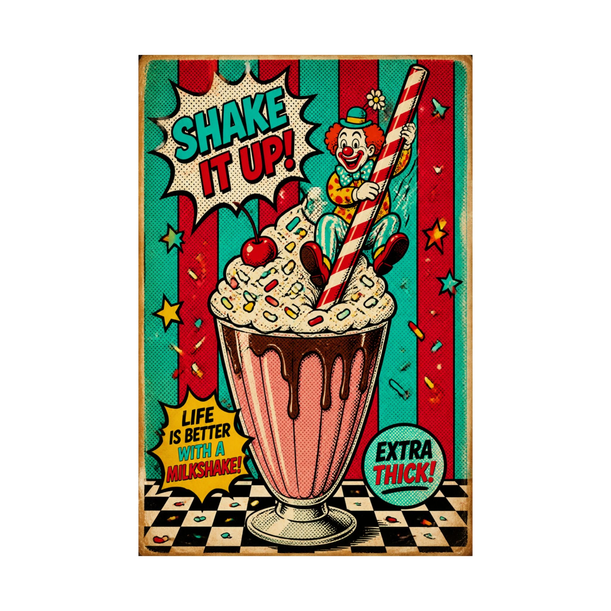 Milkshake Slide Clown Wall Art Poster 18×24 Pop Art Living Room Decor Maximalist Print