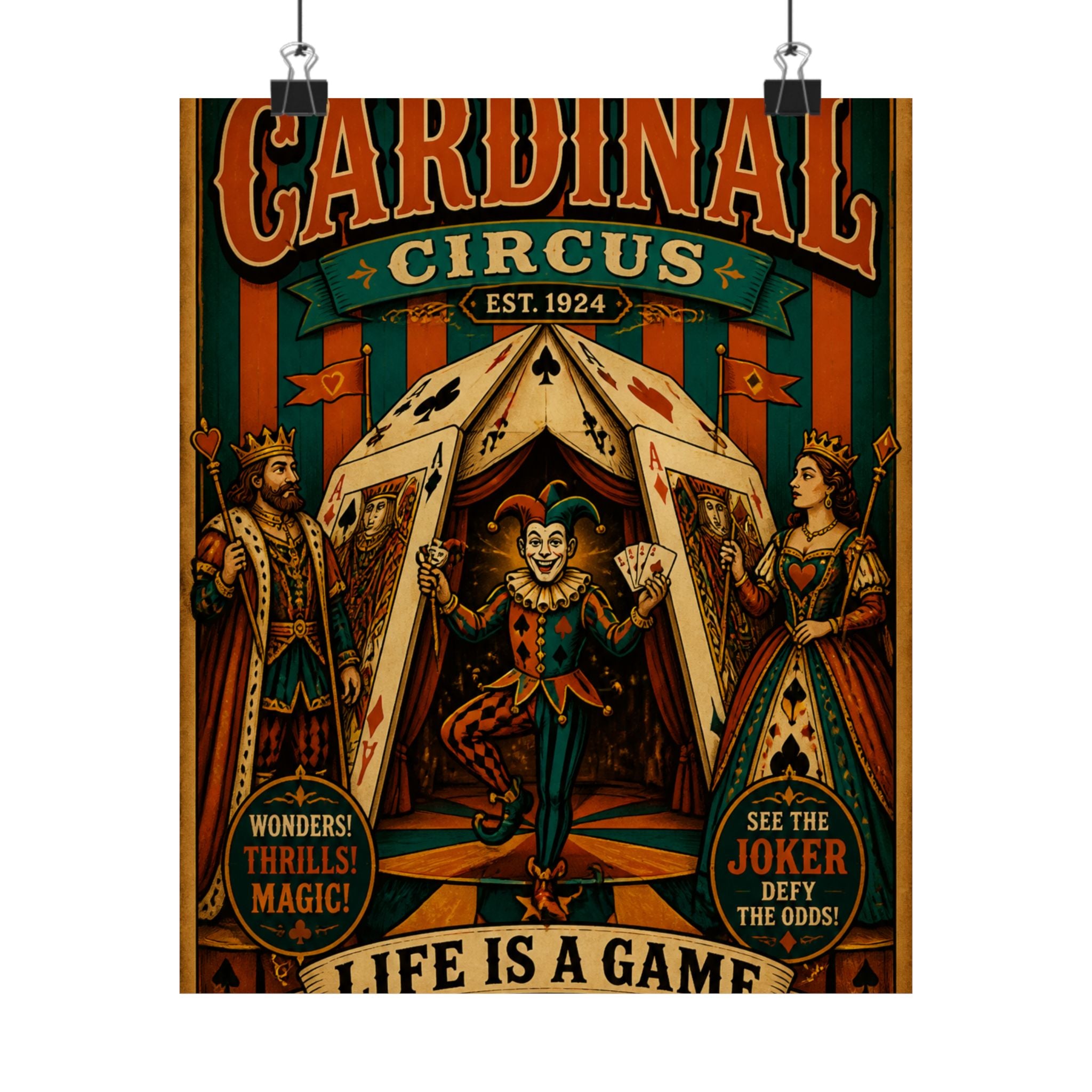 Playing Cards Tent Wall Art Poster 18×24 Vintage Circus Kitchen Decor Maximalist Print