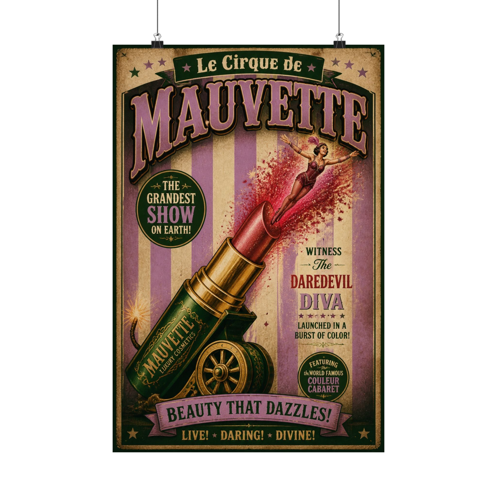 Lipstick Cannon Wall Art Poster 18×24 Vintage Circus Kitchen Decor Maximalist Print
