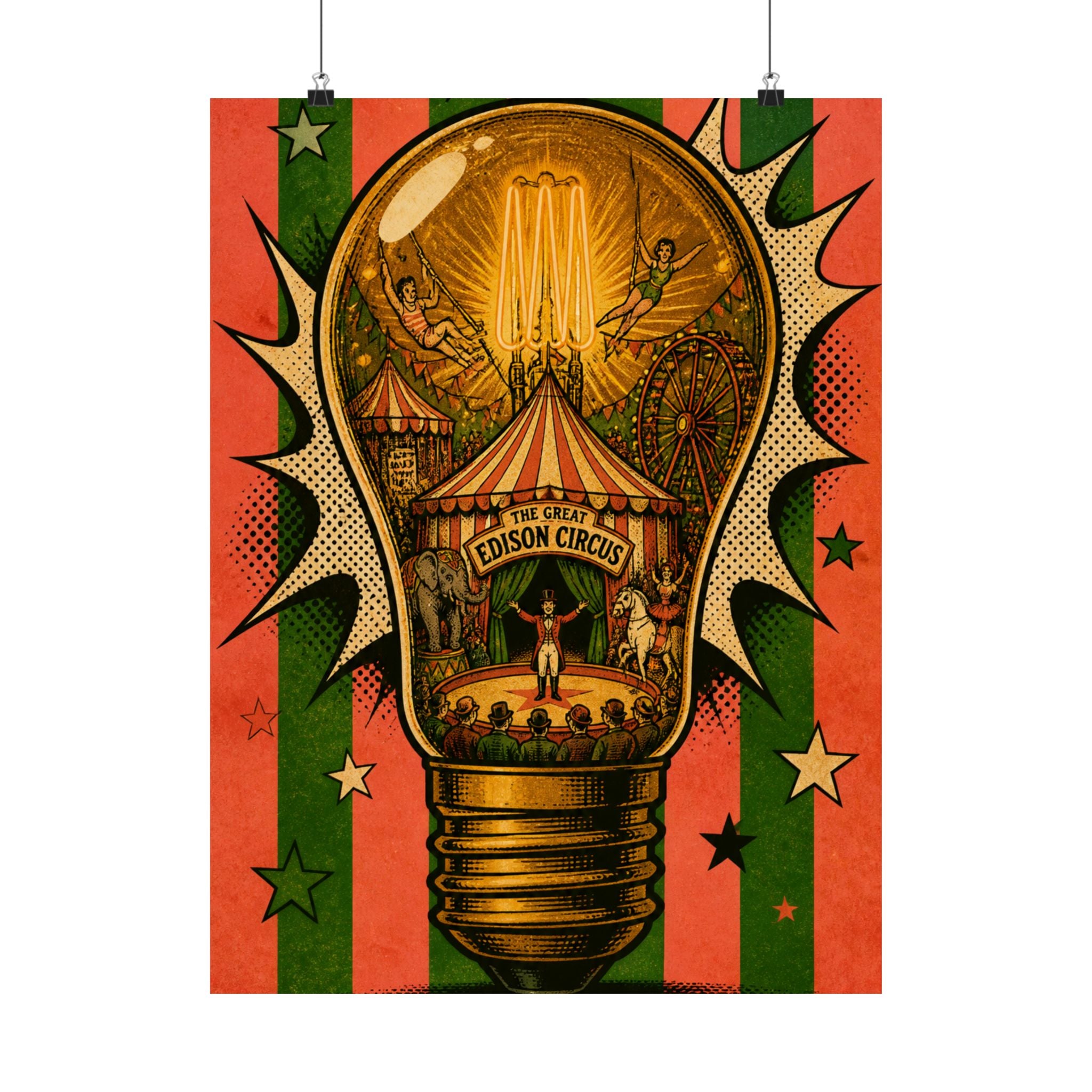 Light Bulb Circus Wall Art Poster 18×24 Pop Art Living Room Decor Maximalist Print