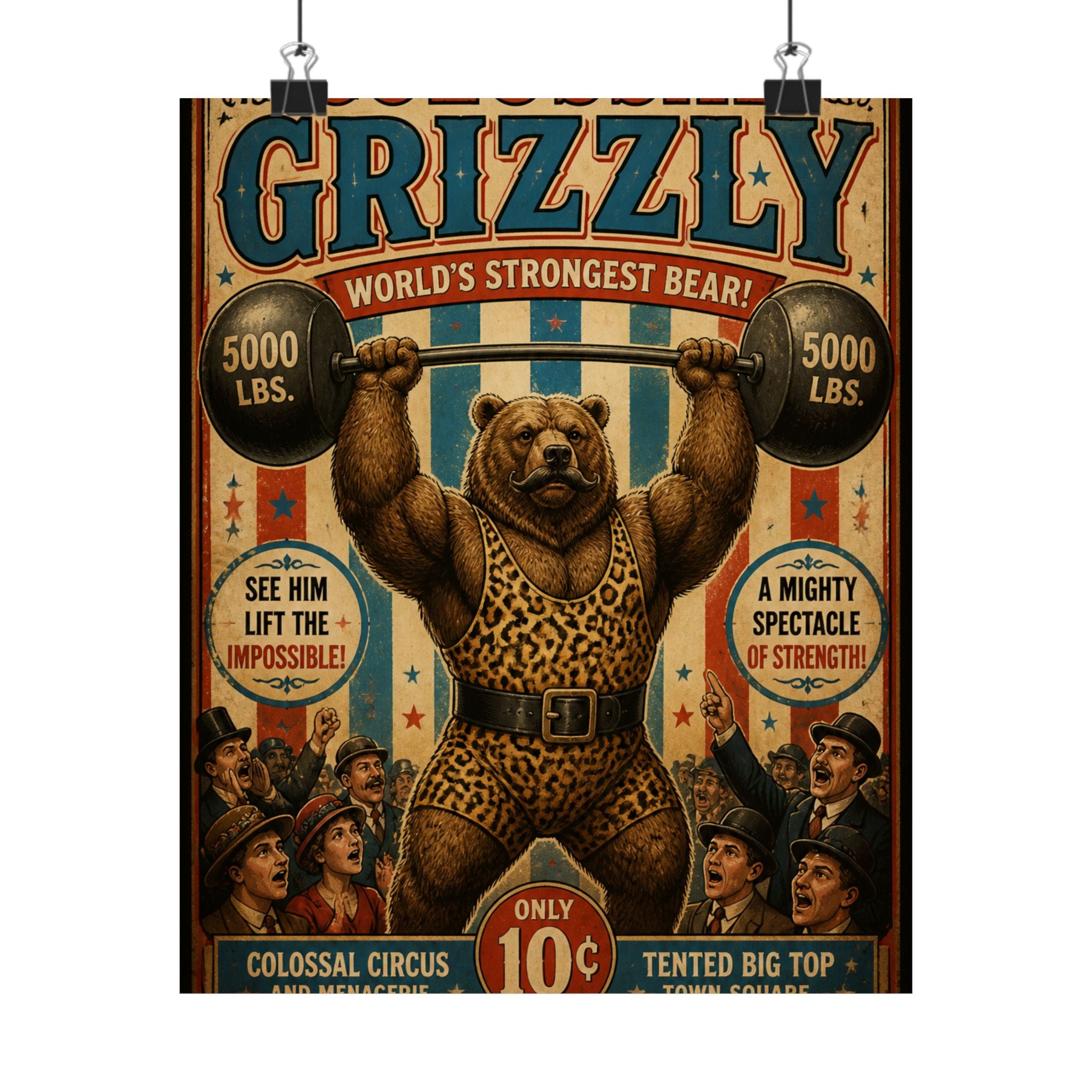 Strongman Bear Wall Art Poster 18×24 Vintage Circus Kitchen Decor Maximalist Print