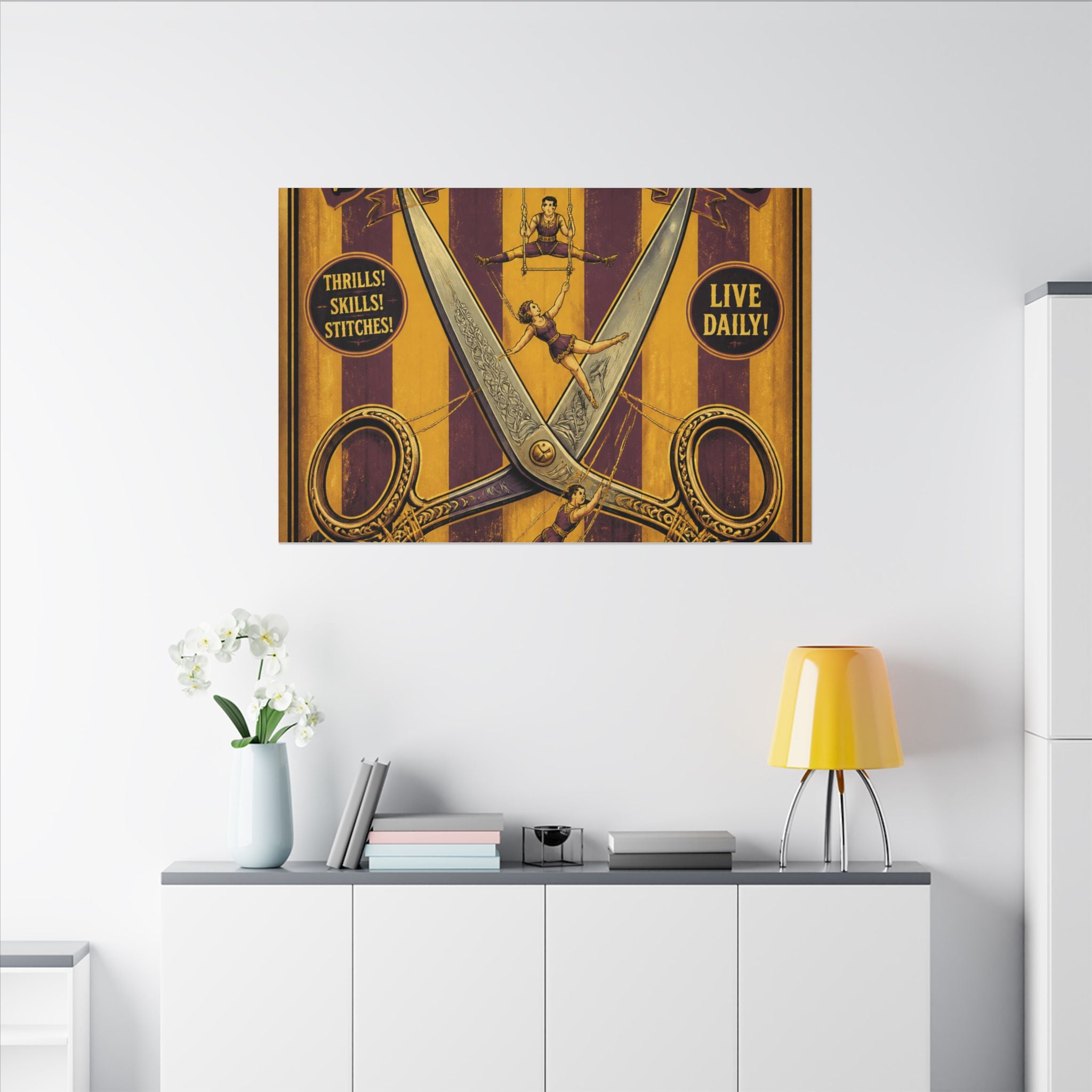Giant Scissors Trapeze Wall Art Canvas 16×20 Vintage Circus Kitchen Decor Maximalist Print