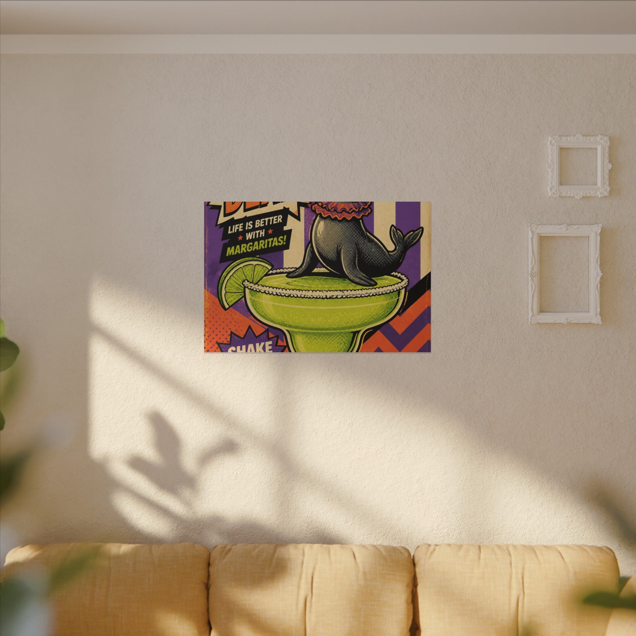 Margarita Balancing Seal Wall Art Canvas 24×36 Pop Art Restaurant Decor Maximalist Print