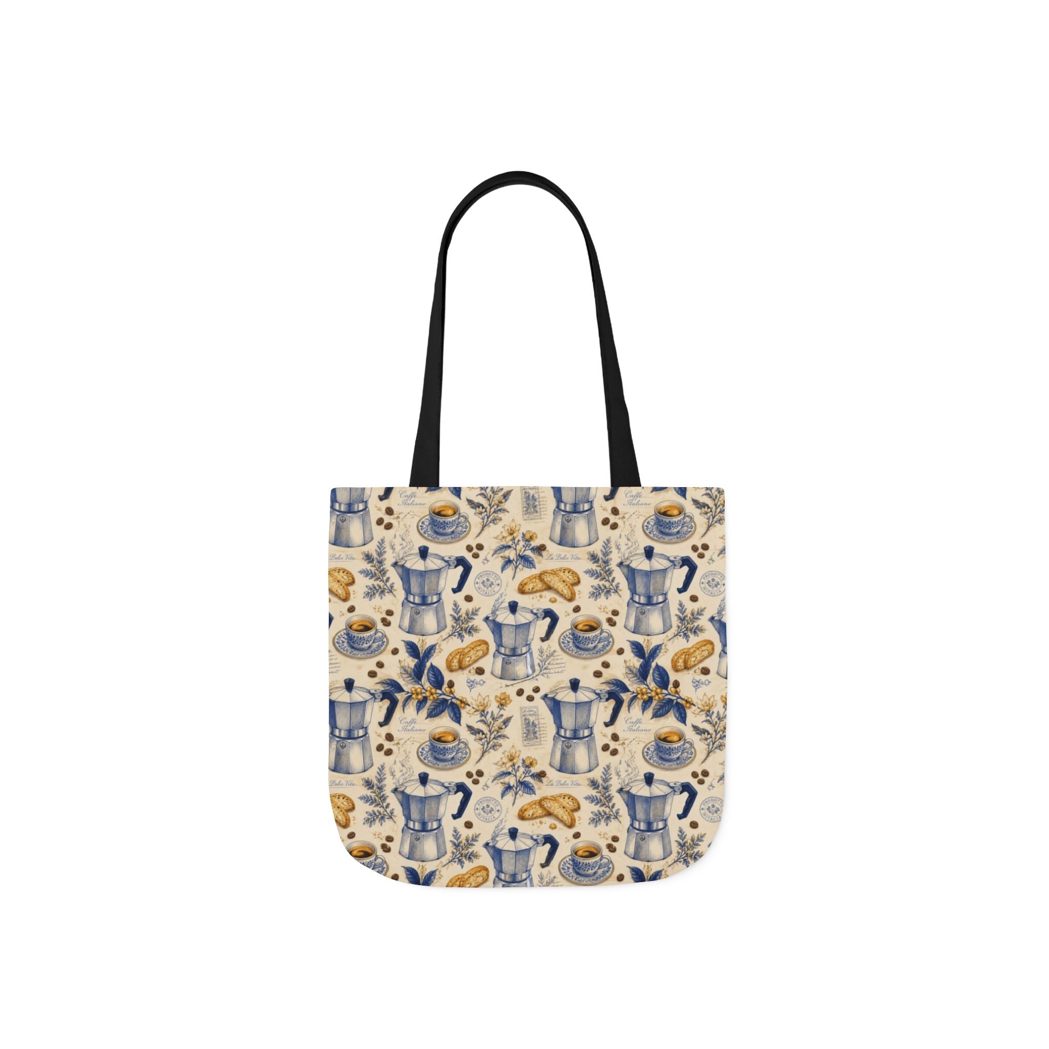 Espresso Moka Pot Canvas Tote Bag Mediterranean Kitchen Botanical Design Italian Cottagecore Gift