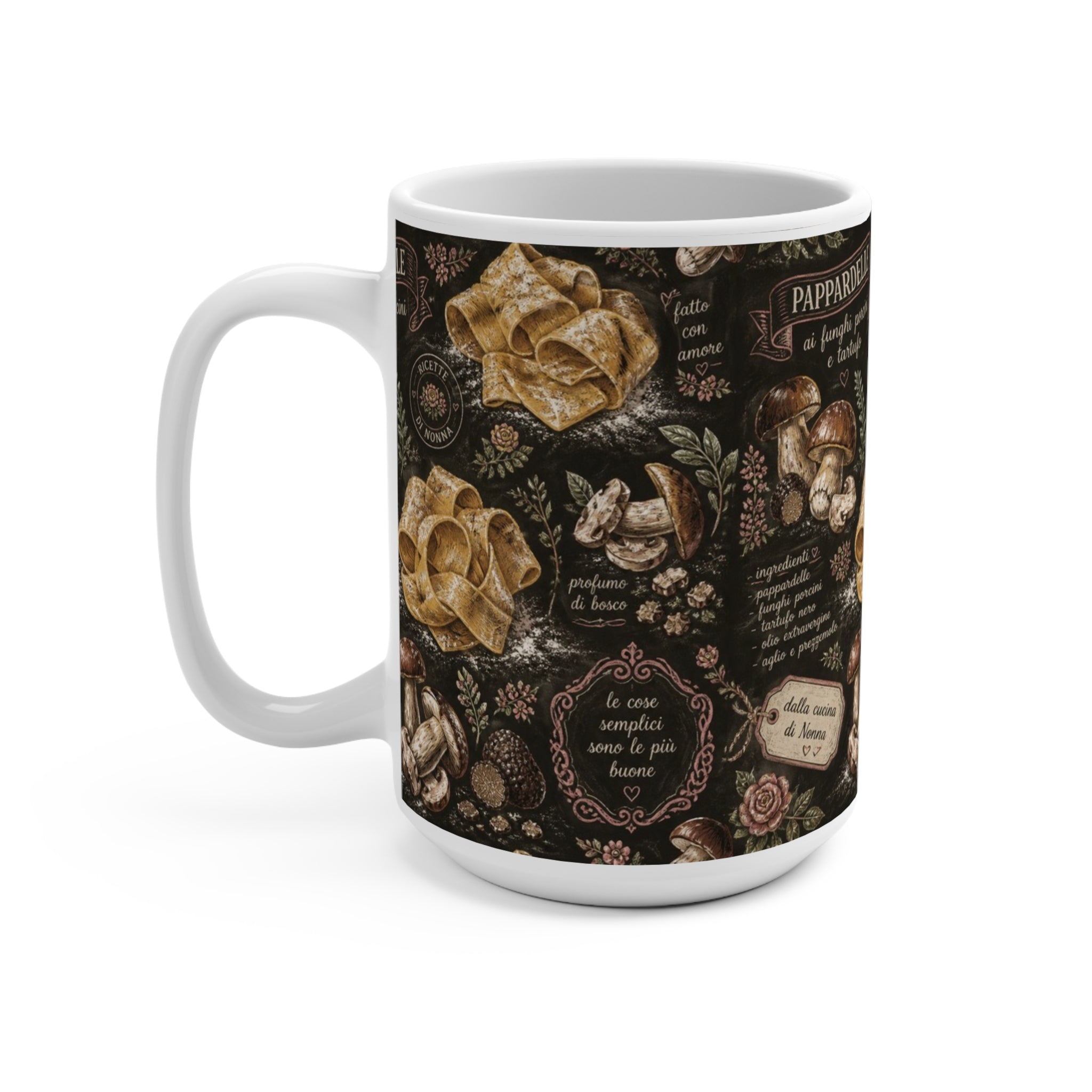 Pappardelle Ribbons 15oz Ceramic Mug Mediterranean Kitchen Chalk Art Design Italian Cottagecore Gift