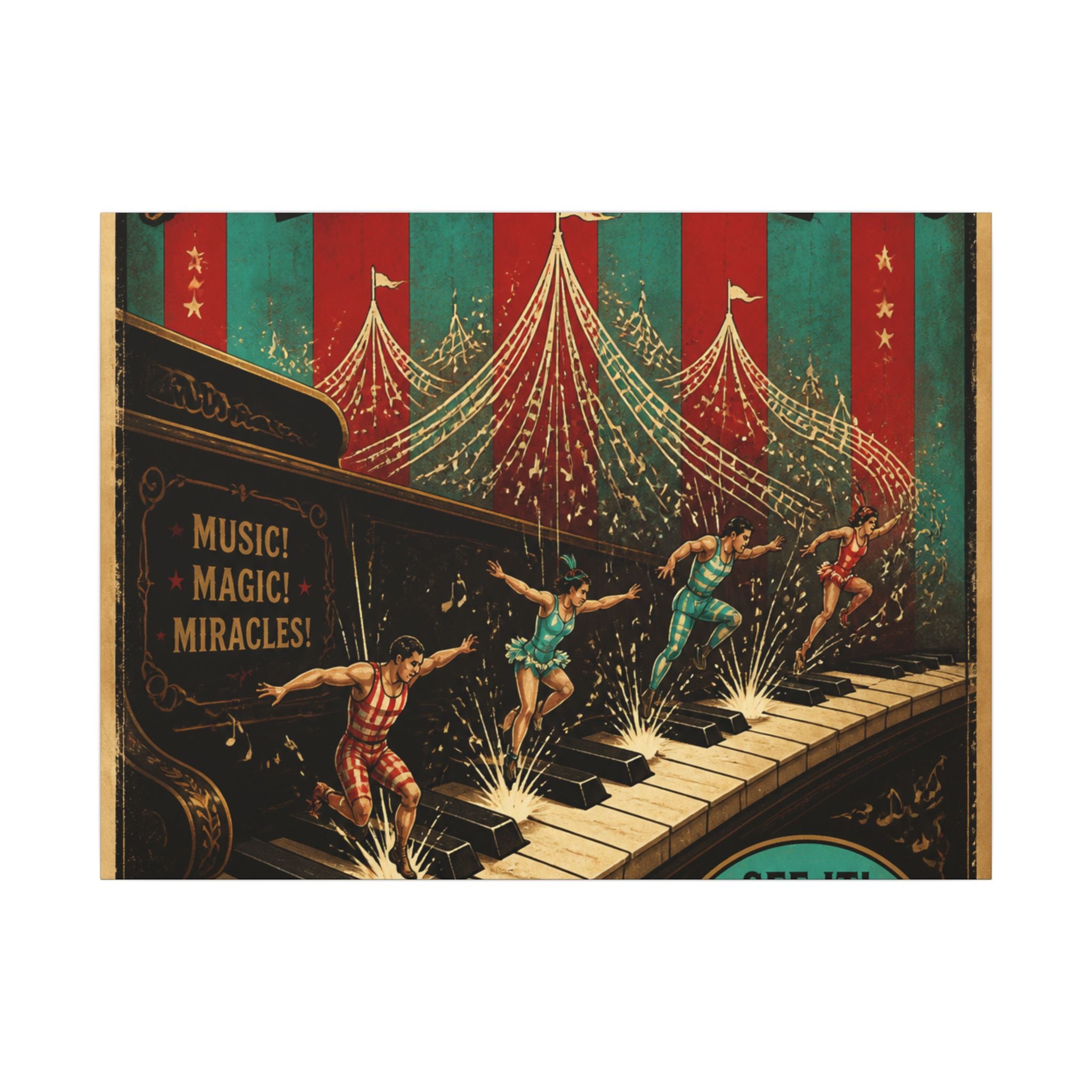 Grand Piano Acrobats Wall Art Canvas 16×20 Vintage Circus Kitchen Decor Maximalist Print