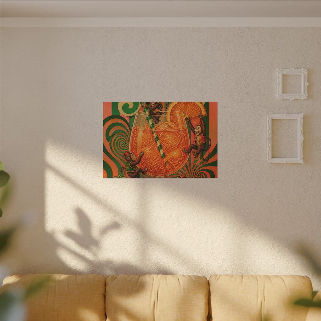 Aperol Spritz Monkeys Wall Art Canvas 16×20 Psychedelic Cafe Decor Maximalist Print