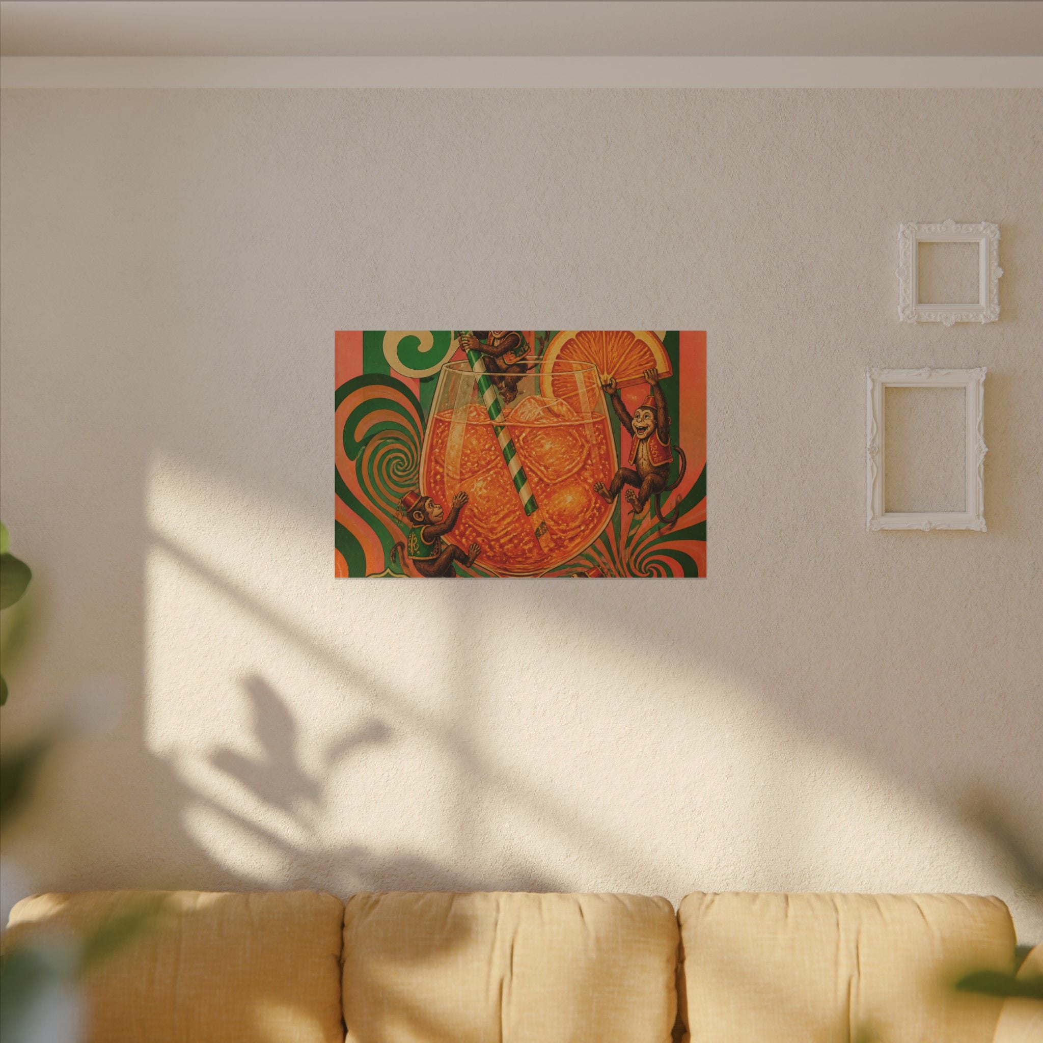 Aperol Spritz Monkeys Wall Art Canvas 16×20 Psychedelic Cafe Decor Maximalist Print