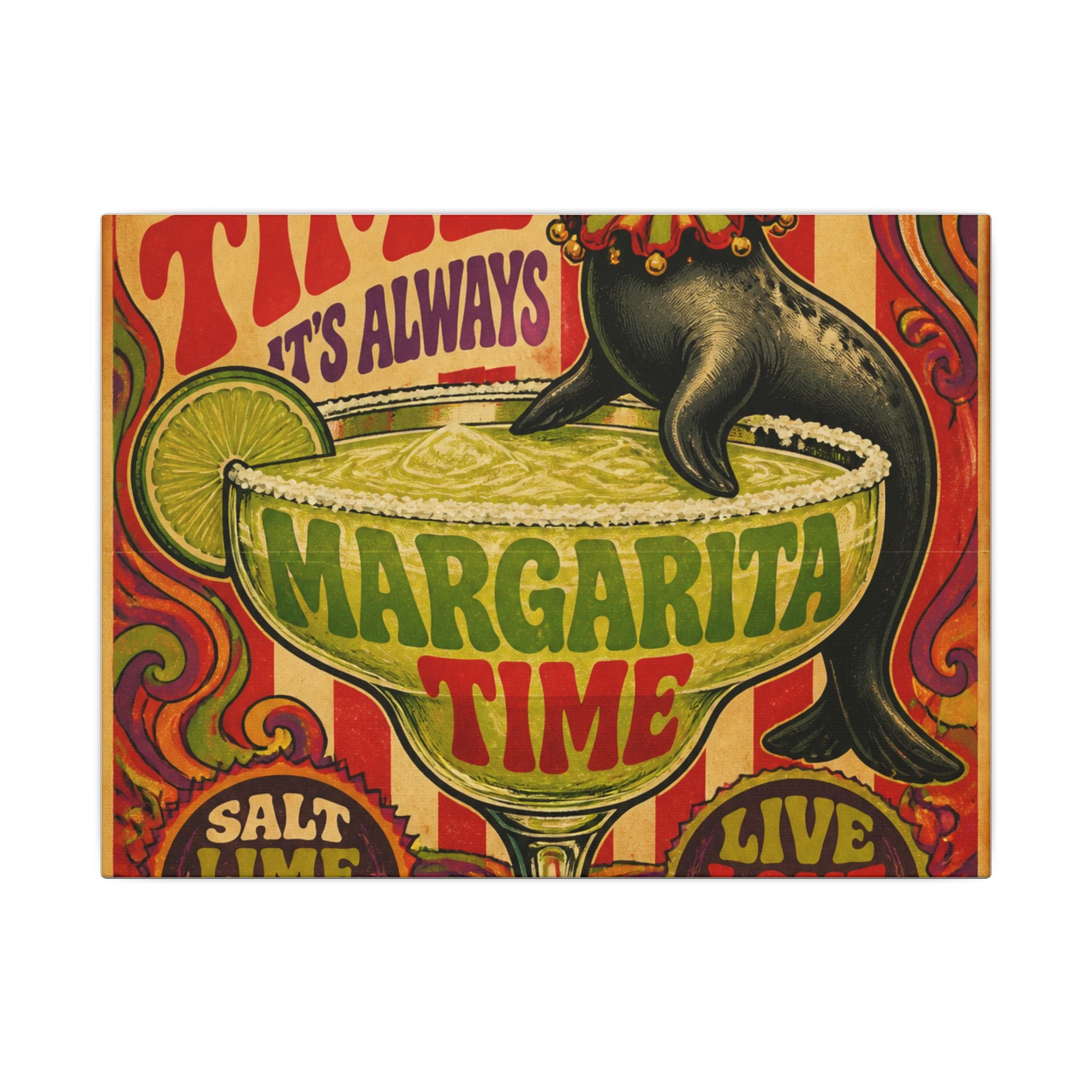 Margarita Balancing Seal Wall Art Canvas 24×36 Psychedelic Dining Room Decor Maximalist Print