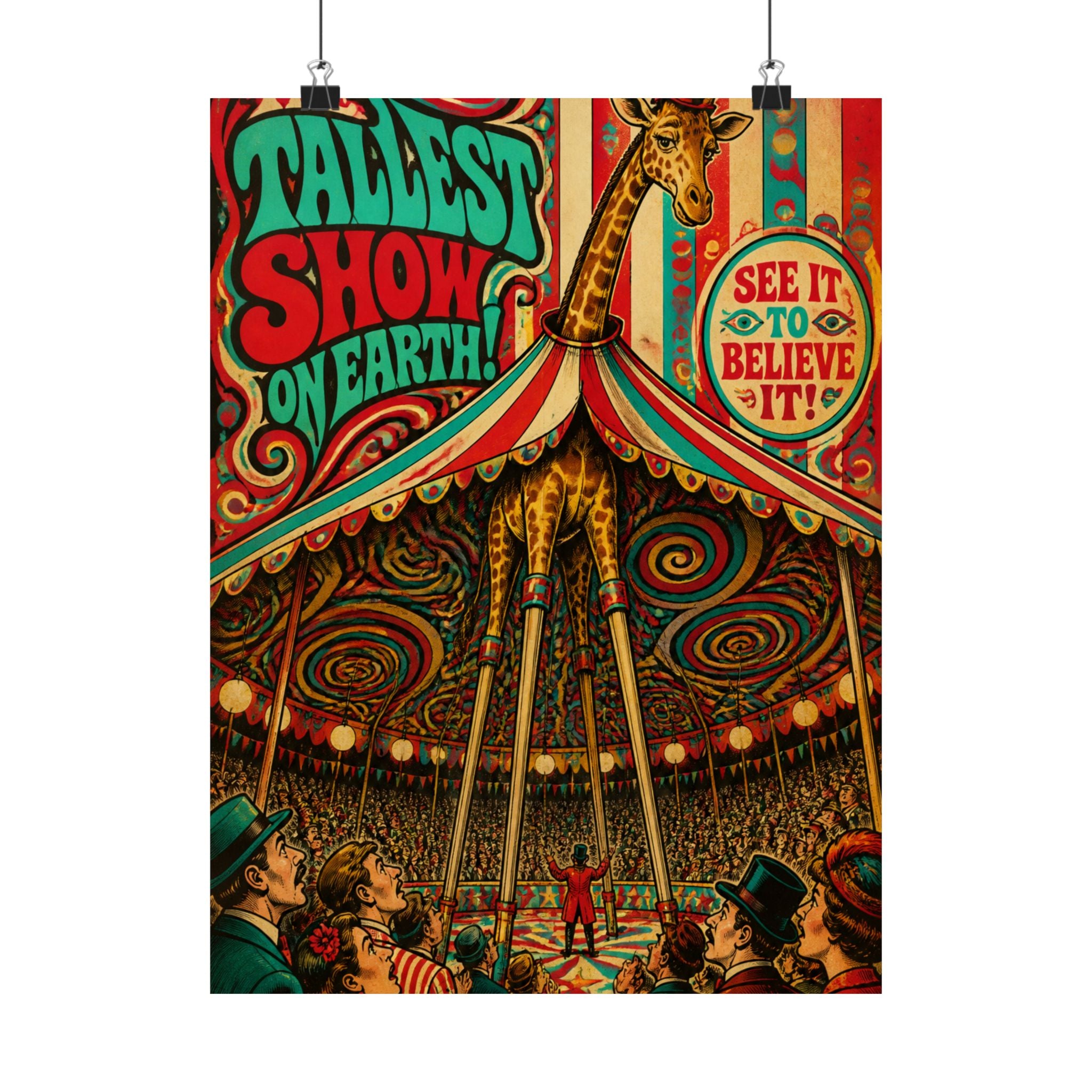 Giraffe on Stilts Wall Art Poster 24×36 Psychedelic Dining Room Decor Maximalist Print