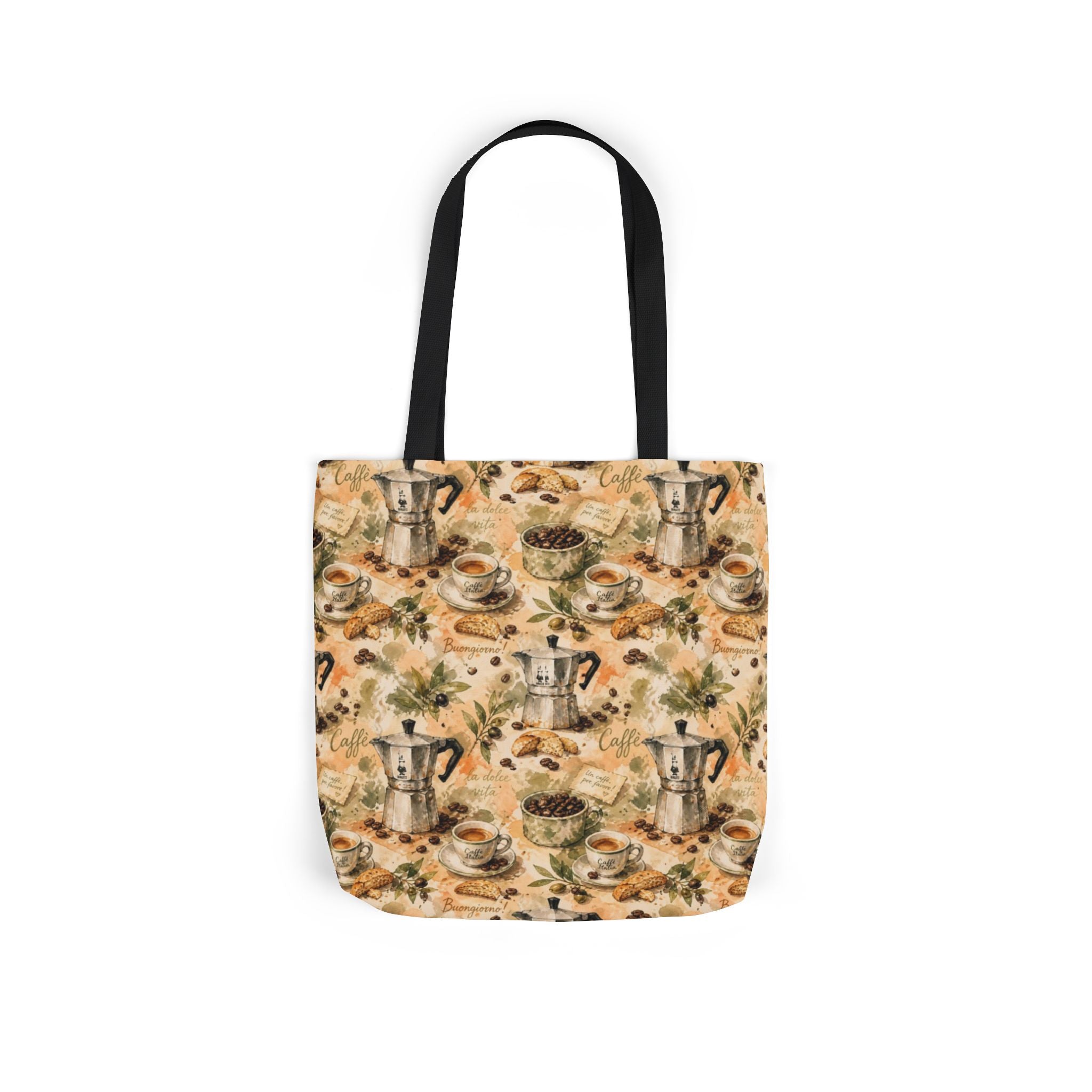 Espresso Moka Pot Canvas Tote Bag Mediterranean Kitchen Watercolor Splash Design Italian Cottagecore Gift