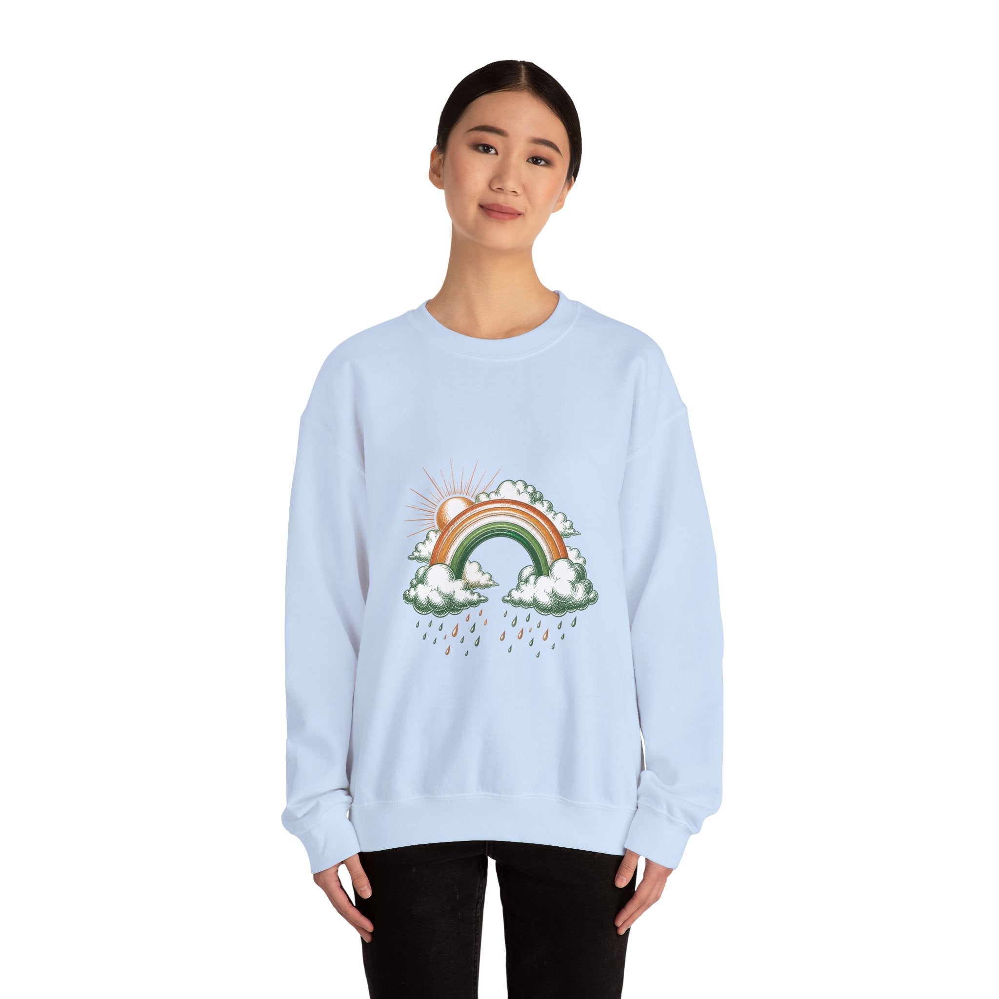 Matching Couple Sweatshirt - Storm & Rainbow Matching Couple Premium Fleece Sweatshirt Hand-Drawn Art His Hers Anniversary Gift - Design B