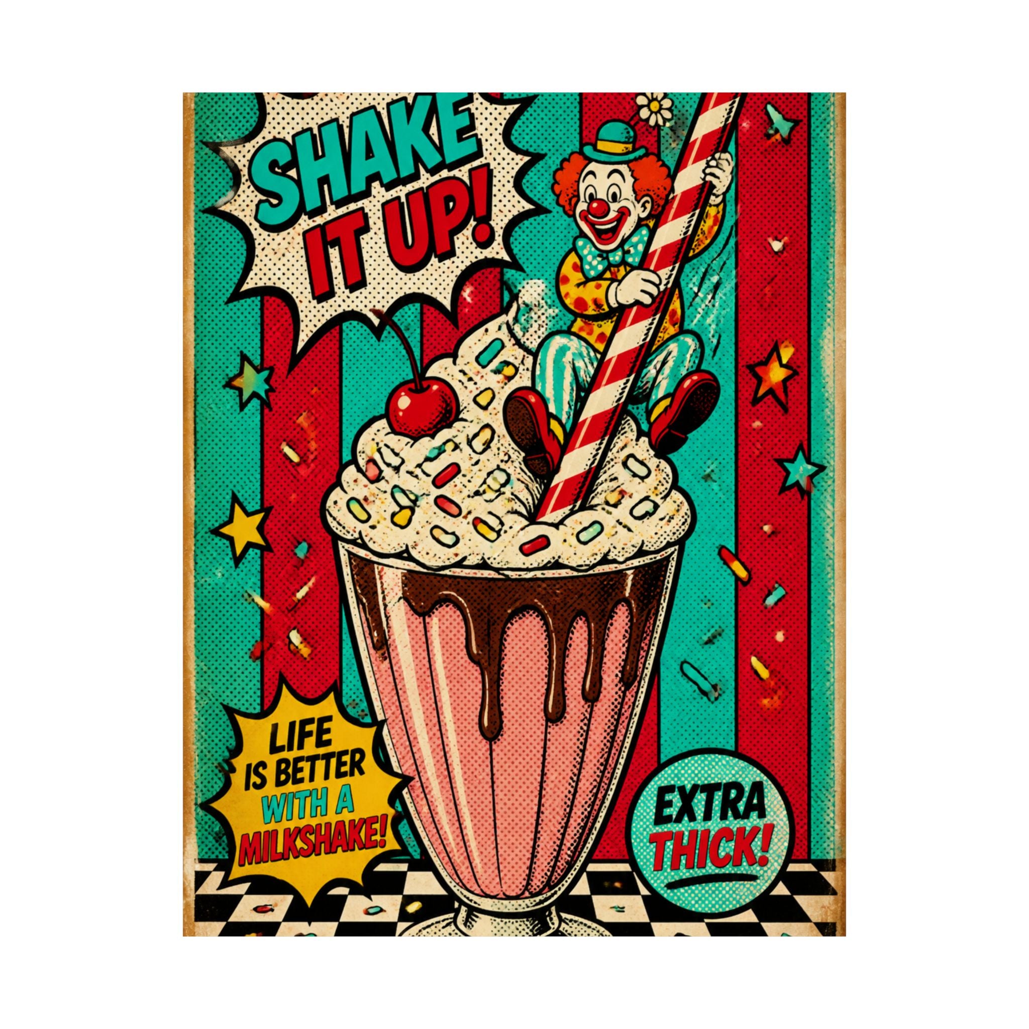 Milkshake Slide Clown Wall Art Poster 18×24 Pop Art Living Room Decor Maximalist Print