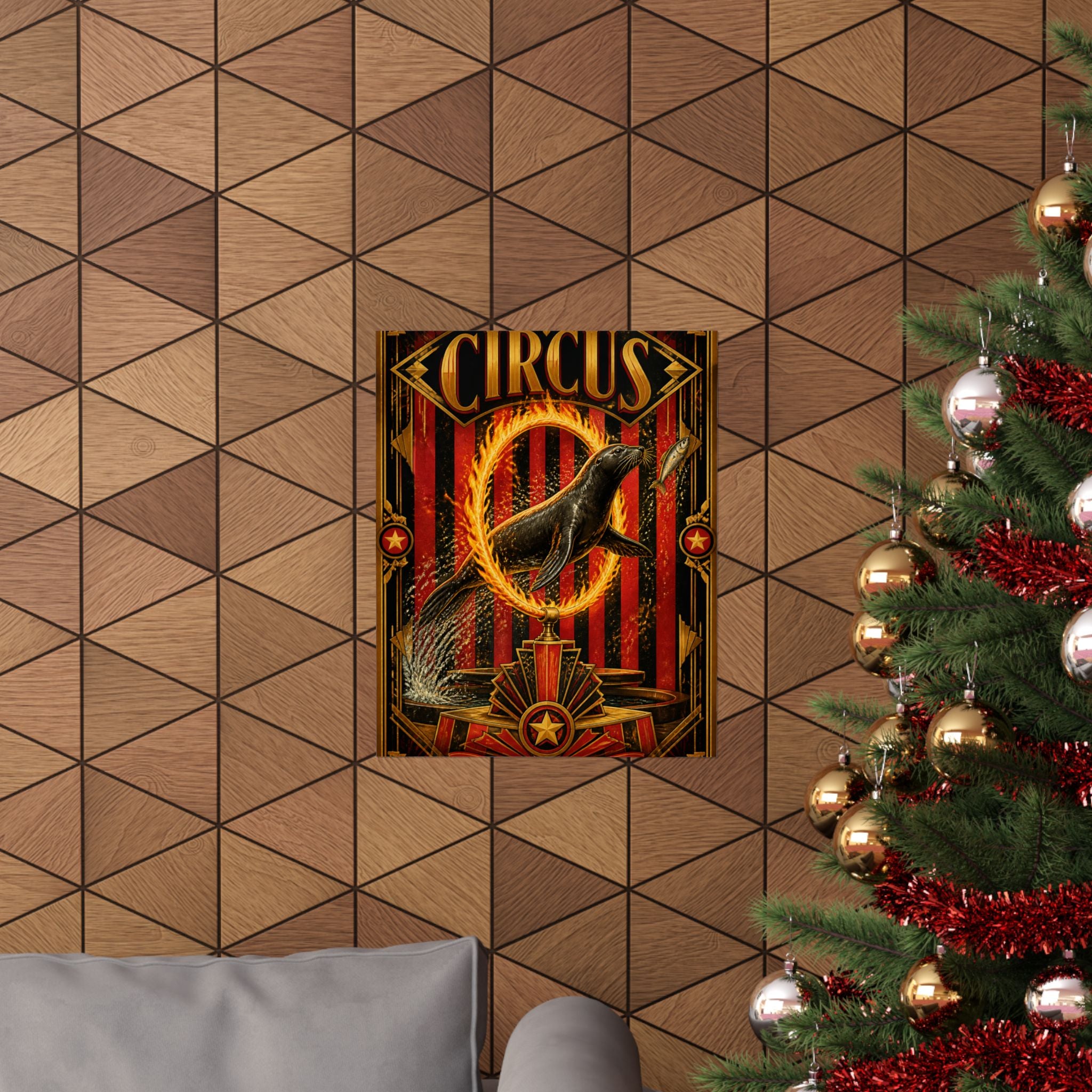 Seal Fire Hoop Wall Art Poster 18×24 Art Deco Entryway Decor Maximalist Print