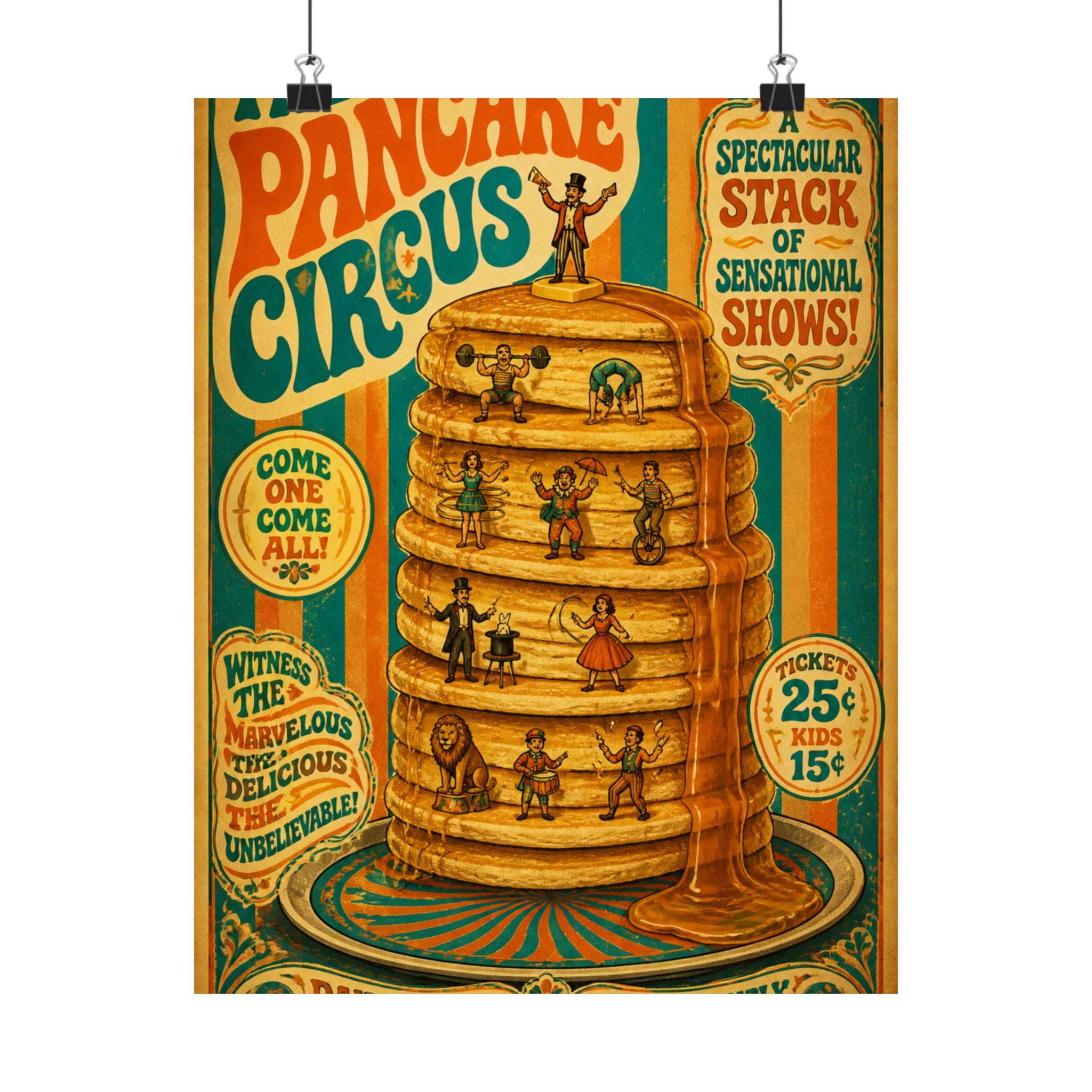Pancake Stack Platform Wall Art Poster 18×24 Psychedelic Cafe Decor Maximalist Print
