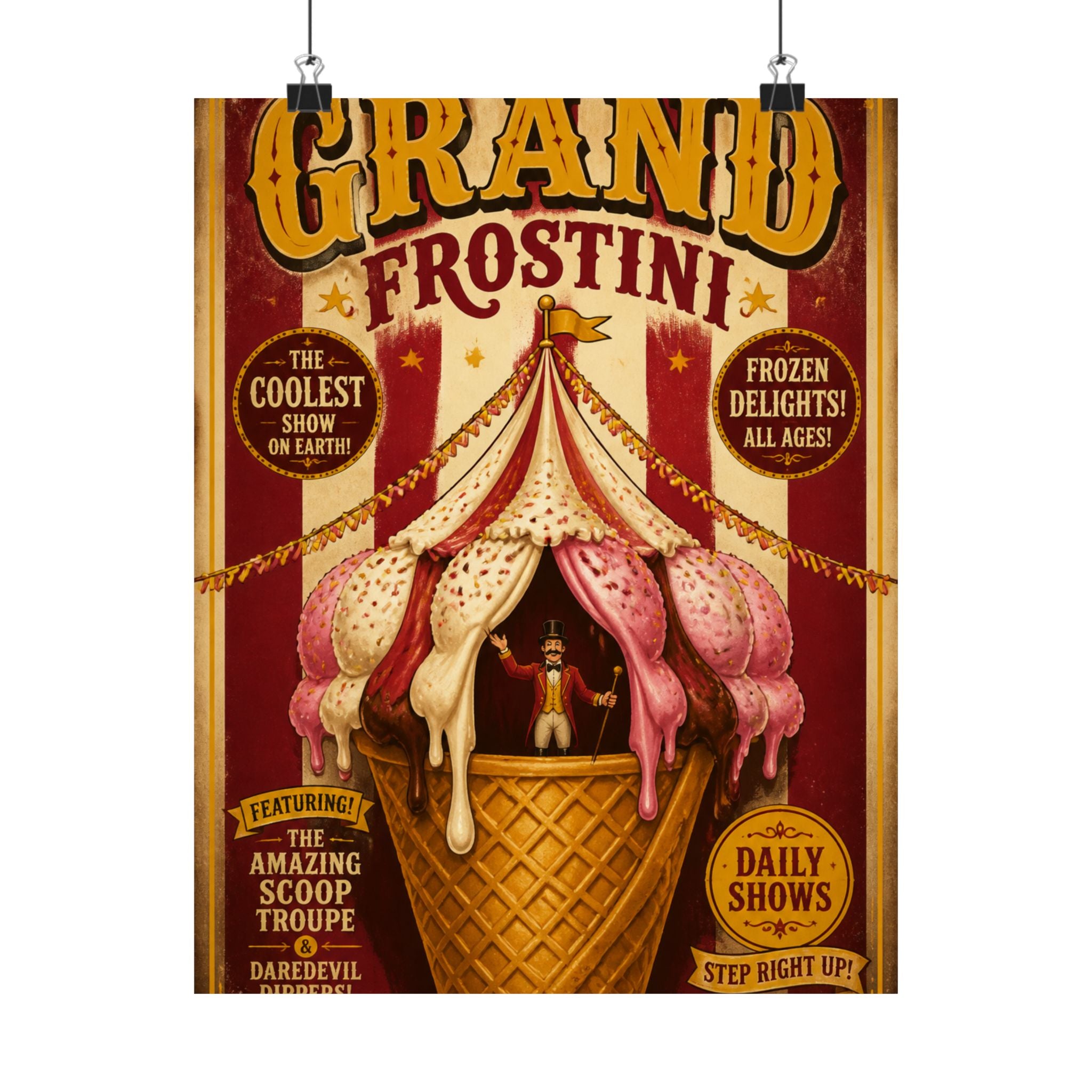 Ice Cream Cone Circus Tent Wall Art Poster 18×24 Vintage Circus Kitchen Decor Maximalist Print