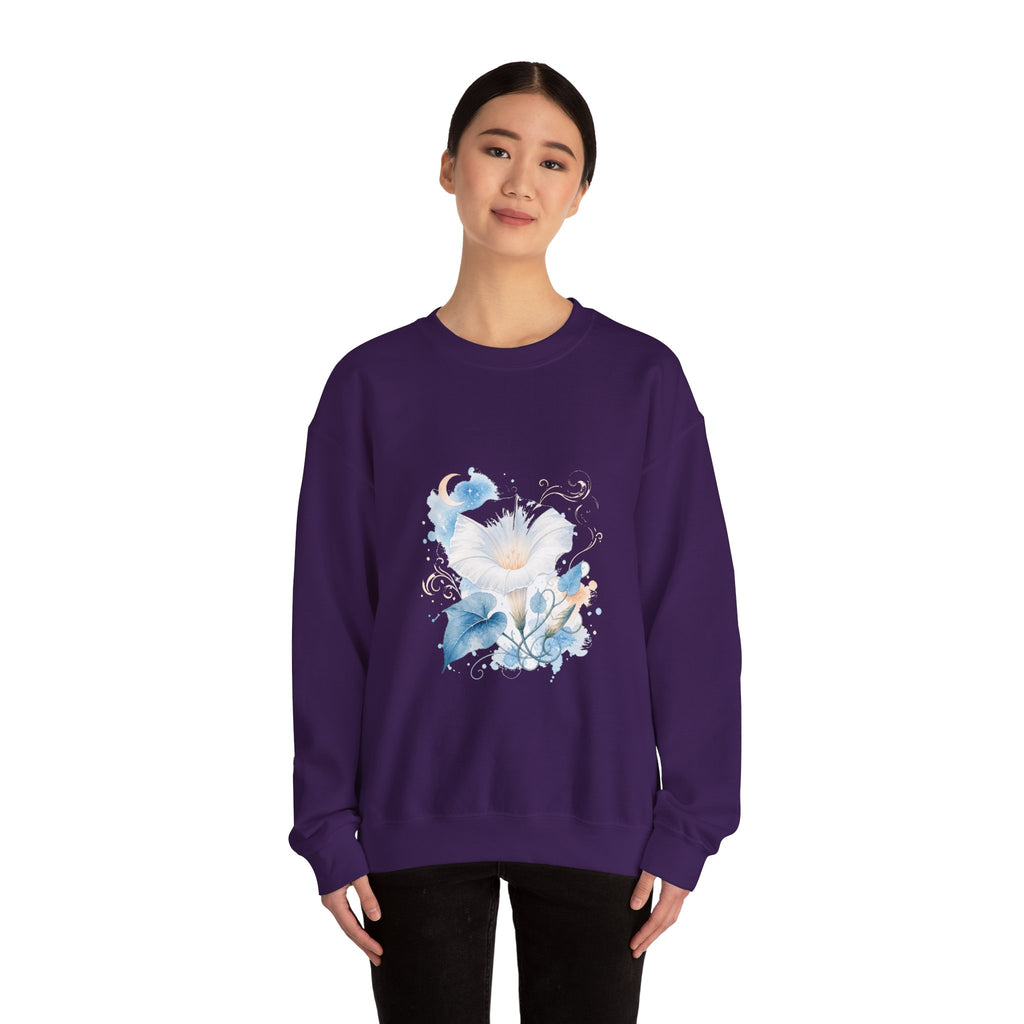 Matching Couple Sweatshirt - Sunflower & Moonflower Matching Couple Crewneck Sweatshirt Watercolor Art His Hers Engagement Gift - Design B