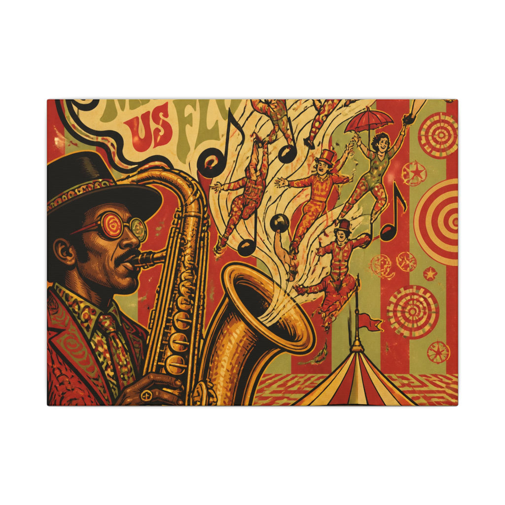 Saxophone Music Circus Wall Art Canvas 24×36 Psychedelic Dining Room Decor Maximalist Print