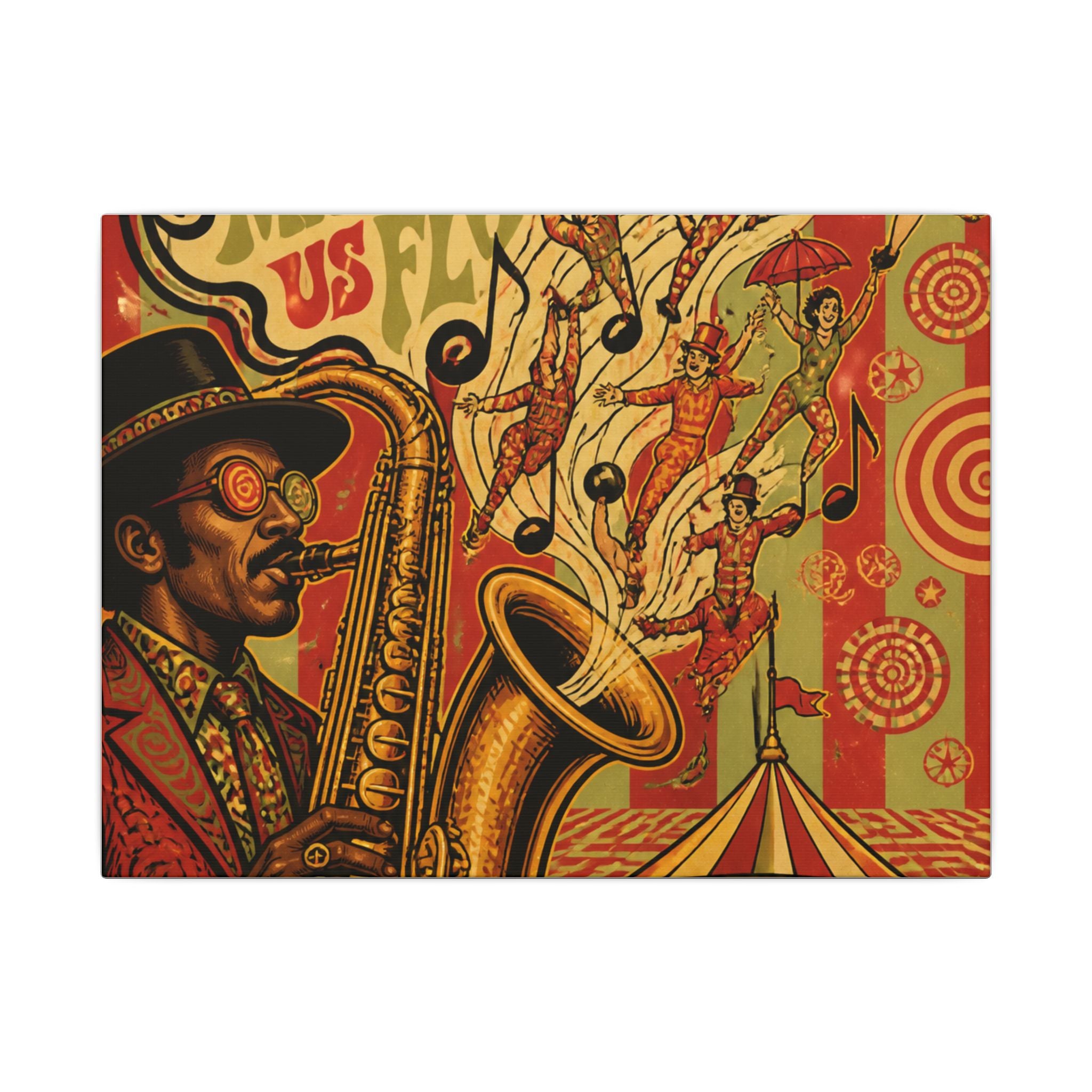 Saxophone Music Circus Wall Art Canvas 24×36 Psychedelic Dining Room Decor Maximalist Print