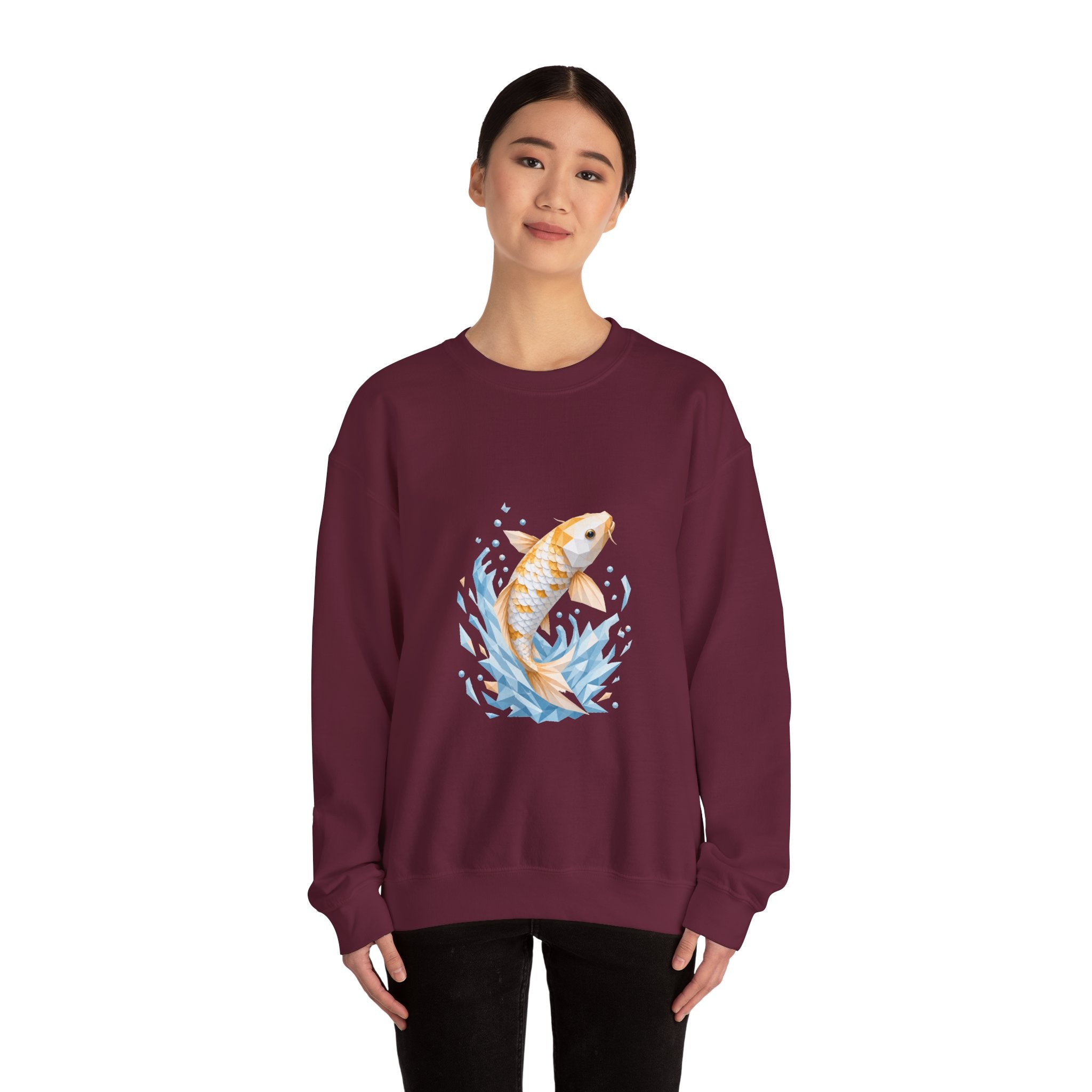 Matching Couple Sweatshirt - Koi Fish Yin Yang Matching Couple Premium Fleece Sweatshirt Geometric Art His Hers Love Gift - Design A