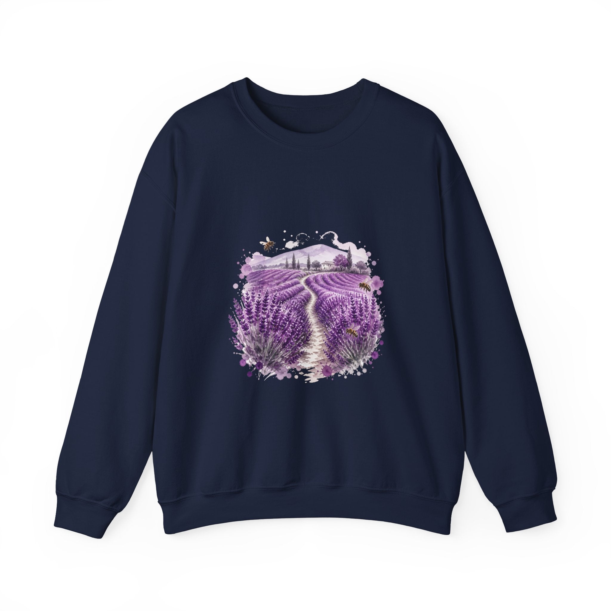 Matching Couple Sweatshirt - Lavender Fields & Canyon Matching Couple Crewneck Sweatshirt Watercolor Art His Hers Engagement Gift - Design A
