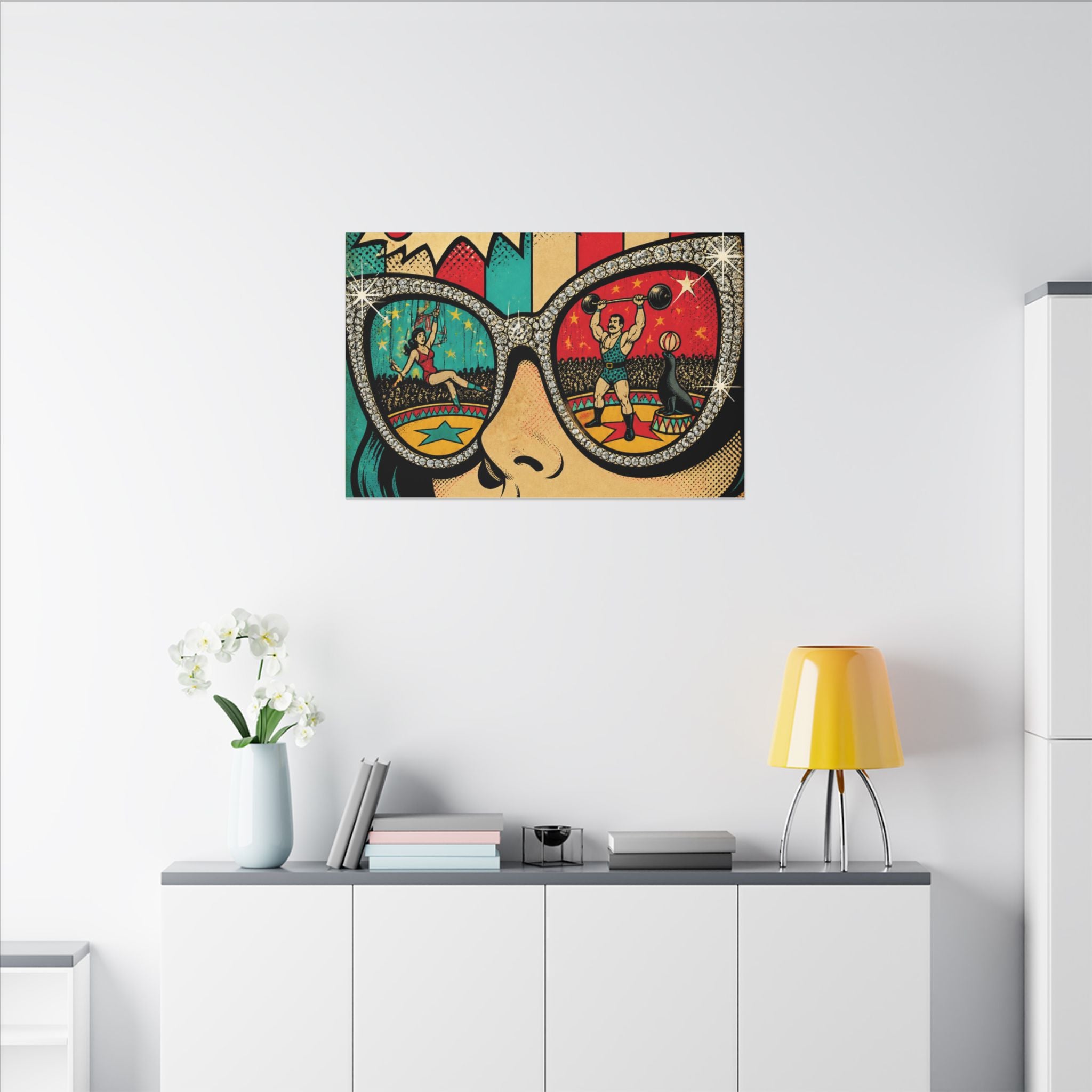 Sunglasses Circus Ring Wall Art Canvas 24×36 Pop Art Restaurant Decor Maximalist Print