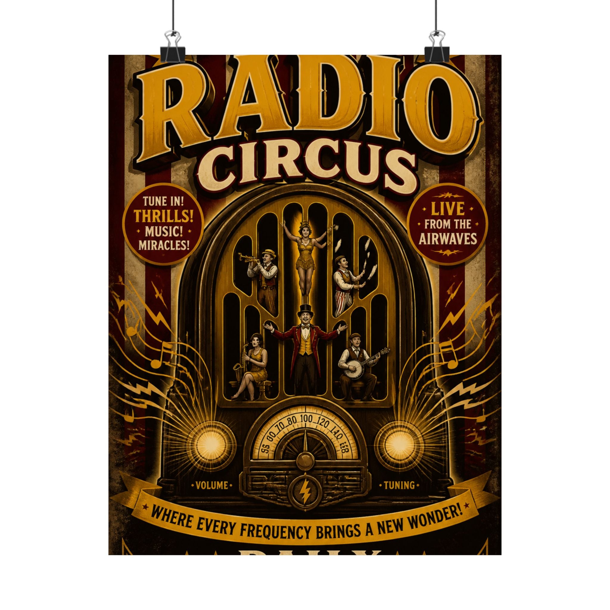 Vintage Radio Stage Wall Art Poster 18×24 Vintage Circus Kitchen Decor Maximalist Print
