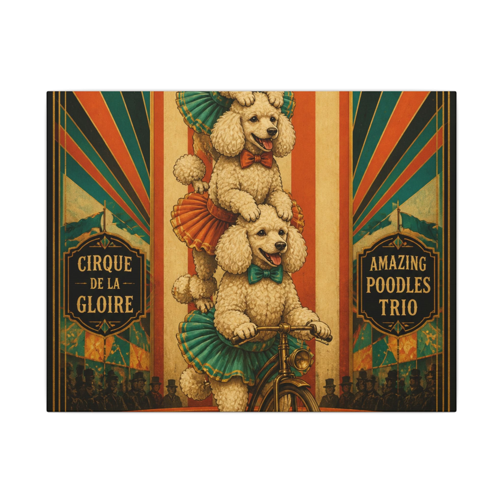 Poodle Stack Bicycle Wall Art Canvas 24×36 Art Deco Bar Area Decor Maximalist Print