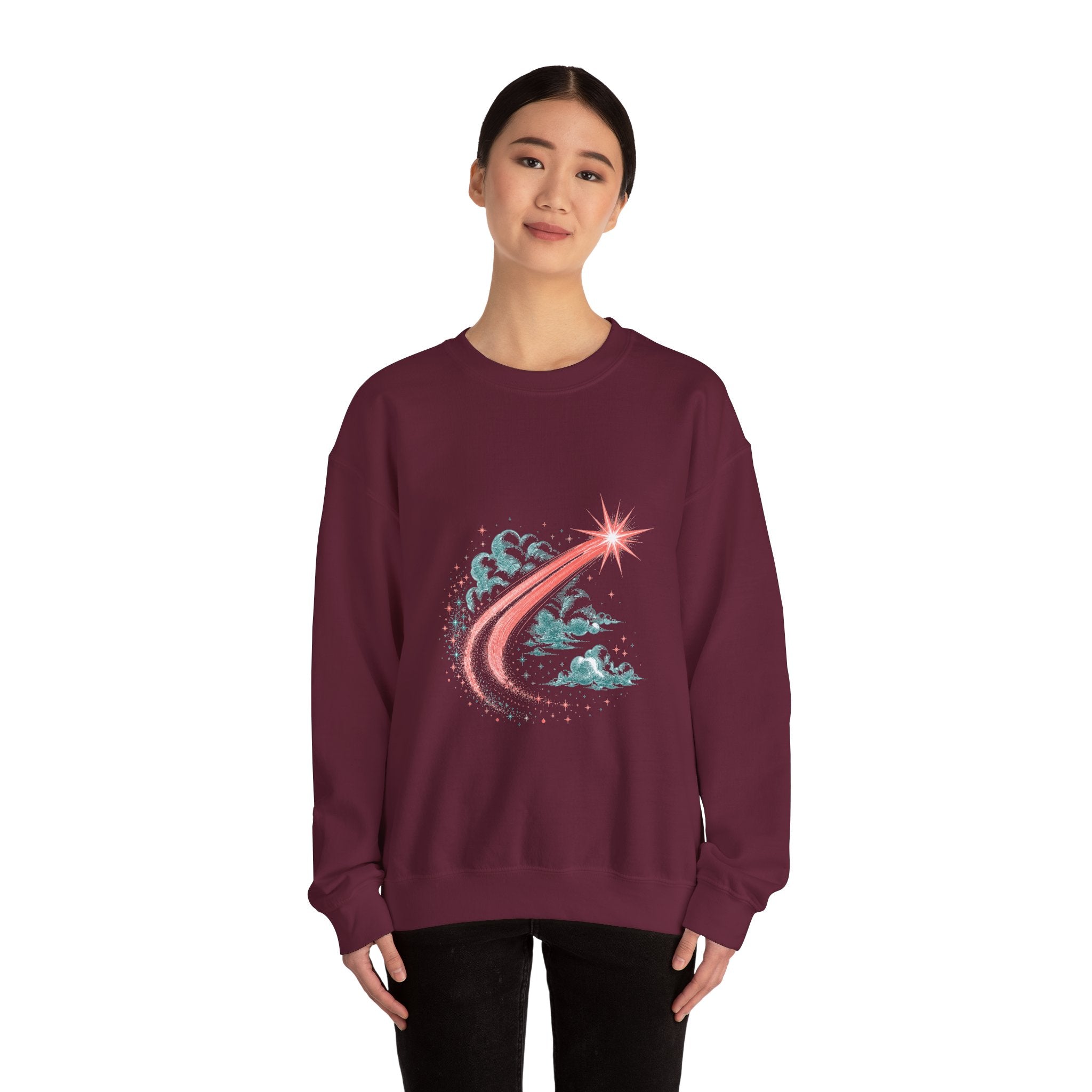 Matching Couple Sweatshirt - Shooting Star & North Star Matching Couple Premium Fleece Sweatshirt Vintage Art His Hers Honeymoon Gift - Design A