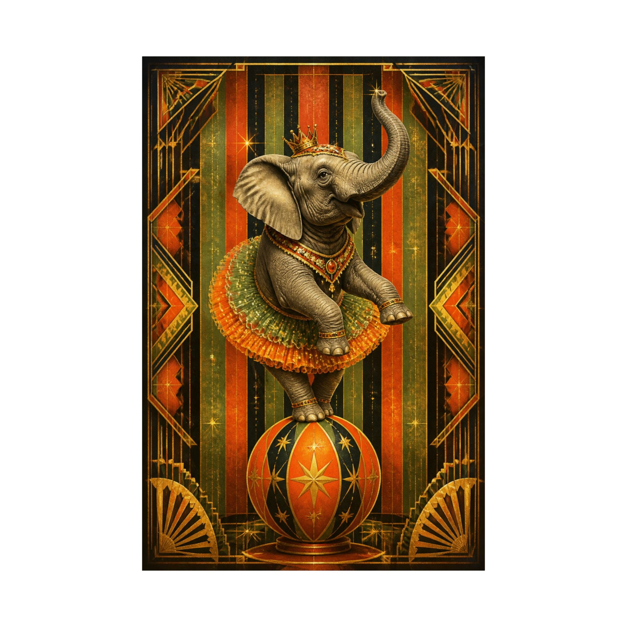 Elephant on Ball Wall Art Poster 24×36 Art Deco Bar Area Decor Maximalist Print