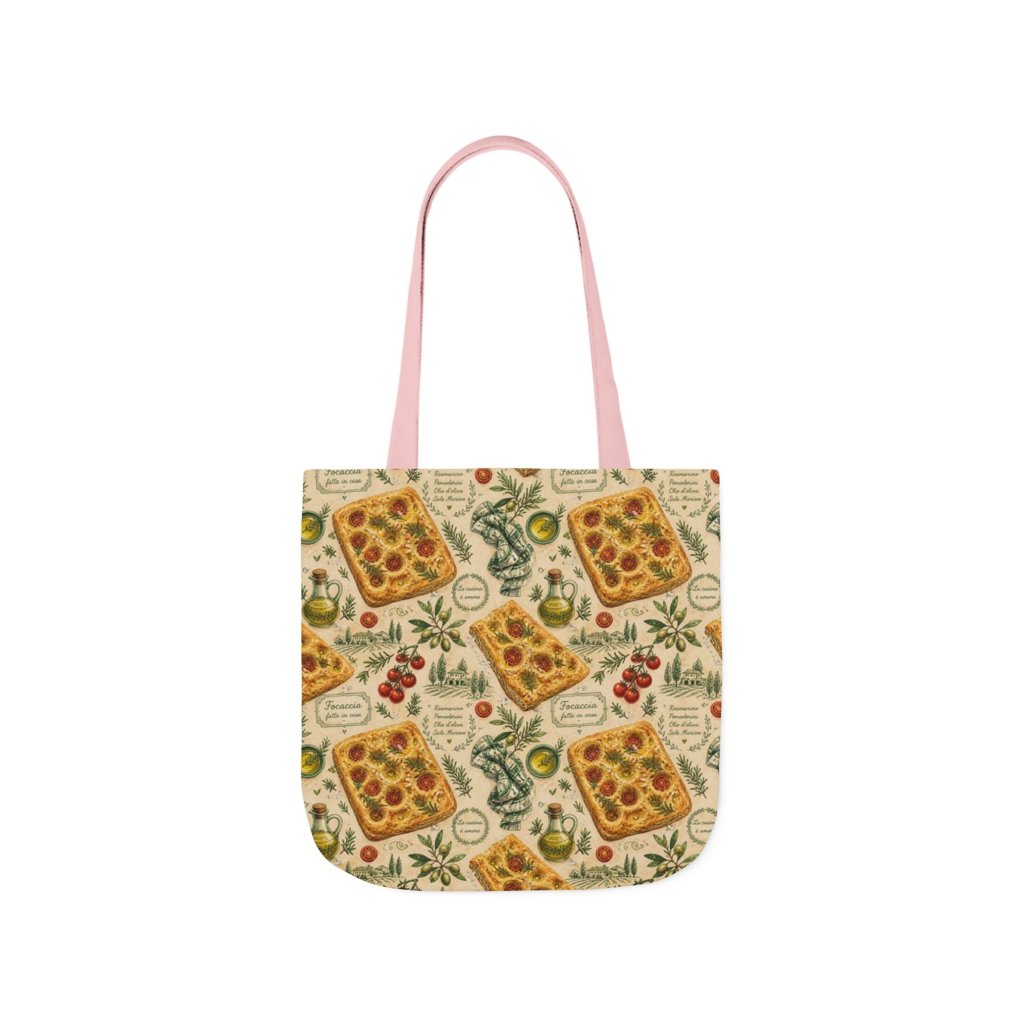 Focaccia Bread Canvas Tote Bag Mediterranean Kitchen Watercolor Design Italian Cottagecore Gift