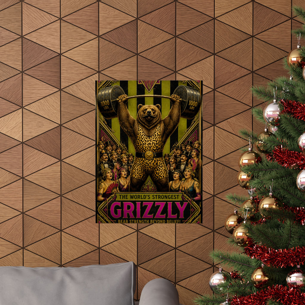 Strongman Bear Wall Art Poster 24×36 Art Deco Bar Area Decor Maximalist Print