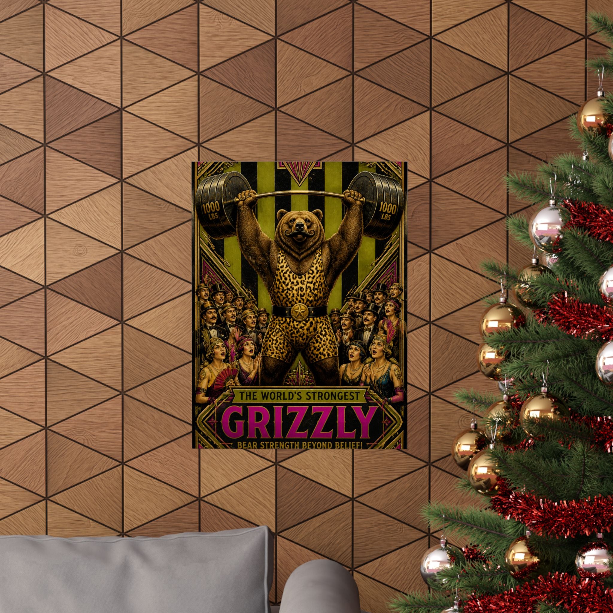 Strongman Bear Wall Art Poster 24×36 Art Deco Bar Area Decor Maximalist Print