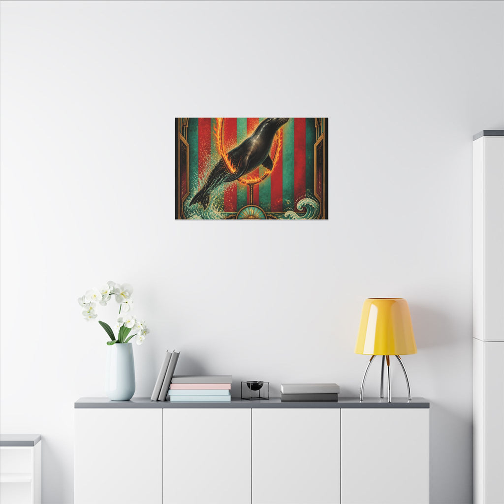 Seal Fire Hoop Wall Art Canvas 24×36 Art Deco Bar Area Decor Maximalist Print