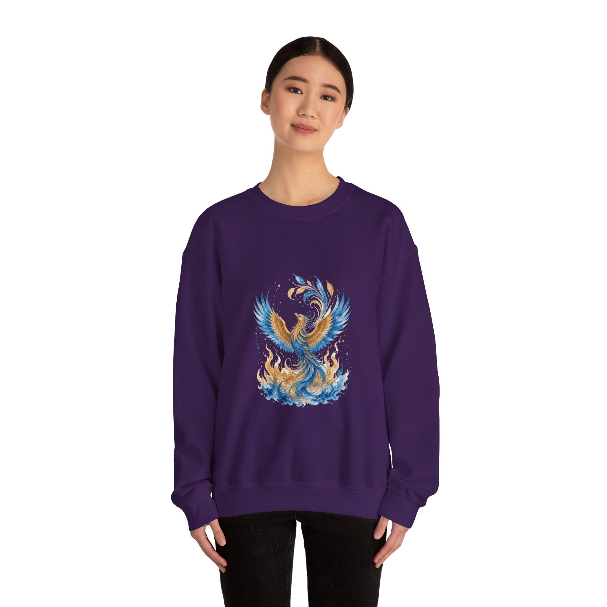 Matching Couple Sweatshirt - Dragon & Phoenix Matching Couple Premium Fleece Sweatshirt Watercolor Art His Hers Birthday Gift - Design B