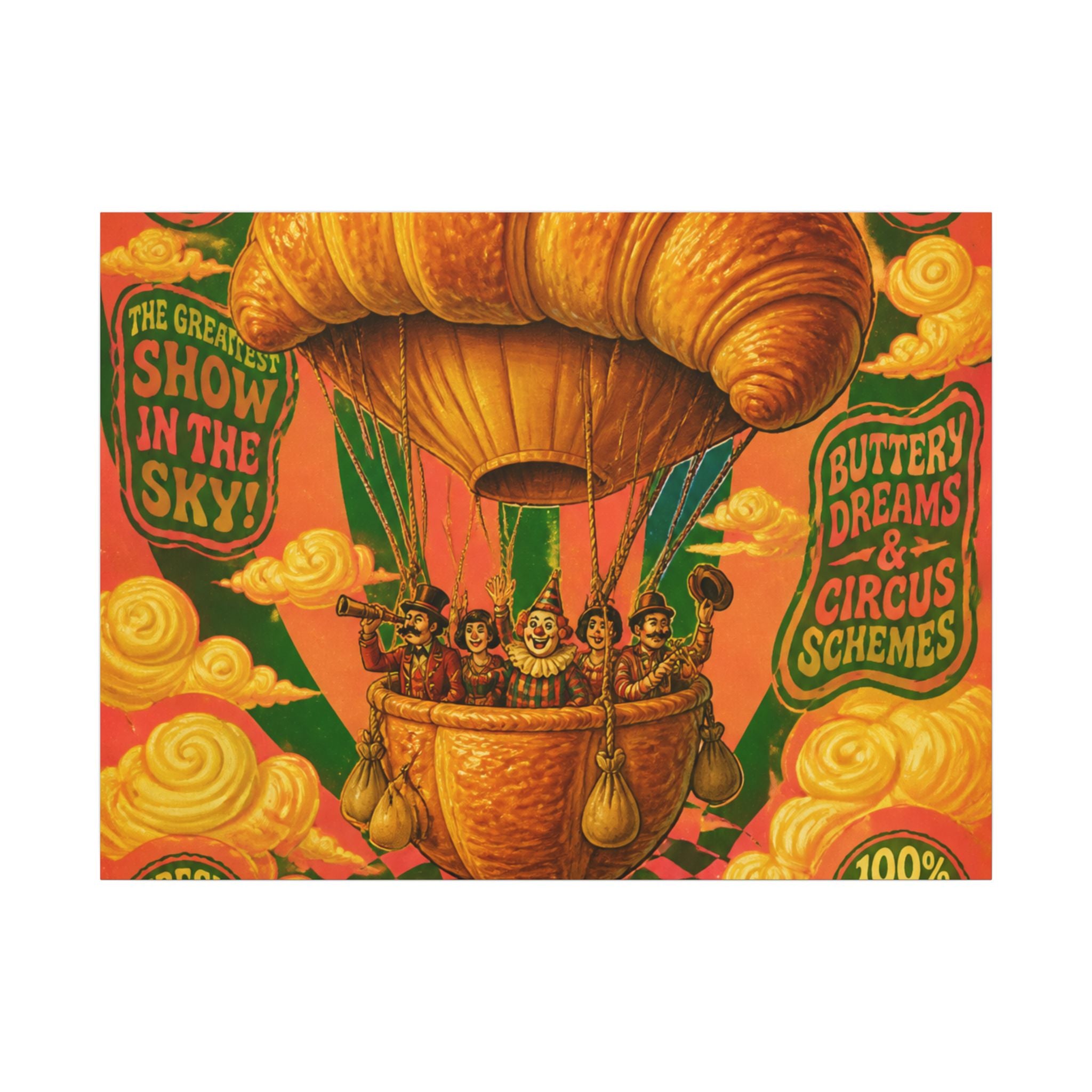 Croissant Hot Air Balloon Wall Art Canvas 24×36 Psychedelic Dining Room Decor Maximalist Print